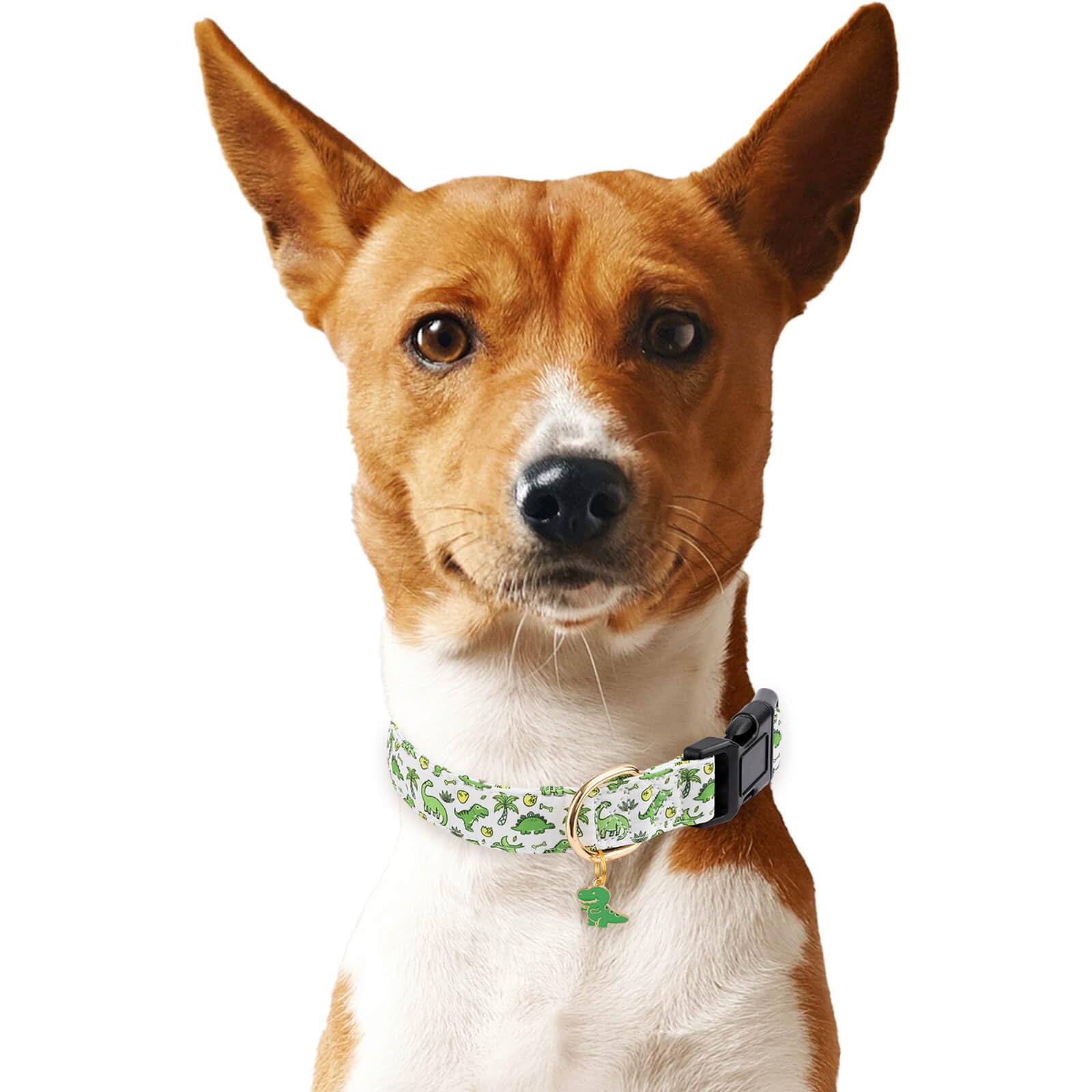 Gelwoo Cotton Dog Collar,Soft and Cute Puppy Collars with Green Dinosaur Patterned Design for Girl Female Boy Dogs,Adjustable Bu