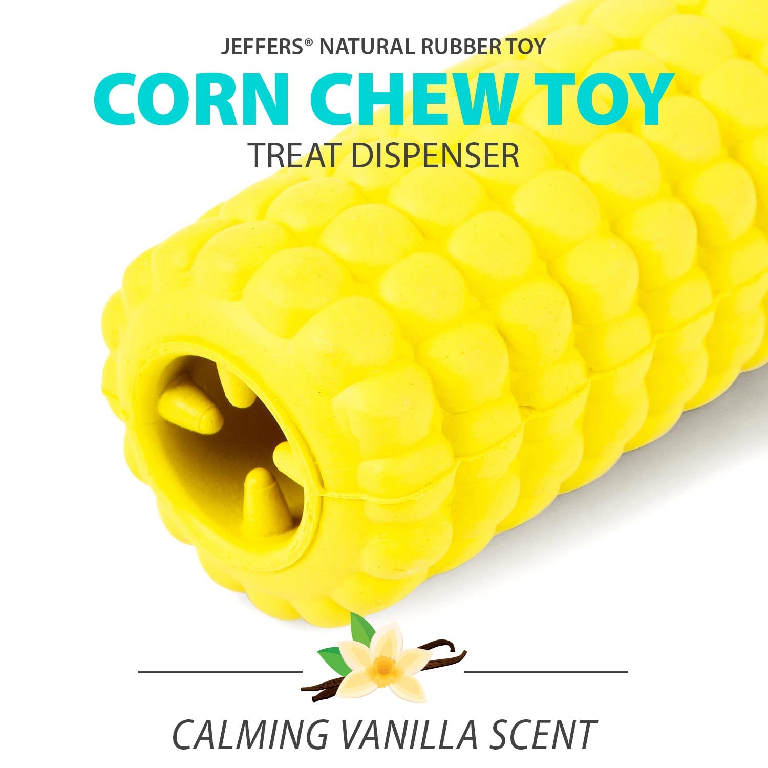 Jeffers Pet Natural Rubber Dog Chew Toy - Corn, Medium - Treat Dispensing, Vanilla Scent, Durable, Non-Toxic, Dishwasher Safe, I