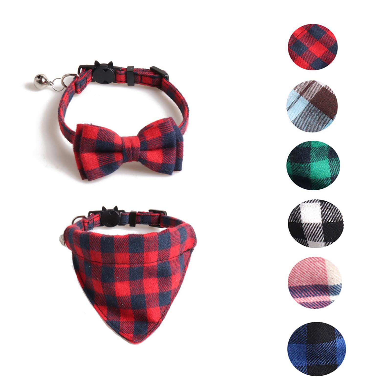 Imikoko 2 Pack of Bow Tie Cat Collar Bandana, Size Adjustable Plaid Cat Collars with Breakaway Bell - for Kitty Cats Puppy Dogs
