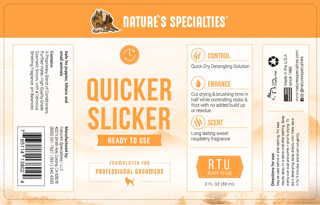 Nature's Specialties Quicker Slicker Detangling Spray, 1 Gallon, Professional Groomers, Restores Moisture, Made in USA