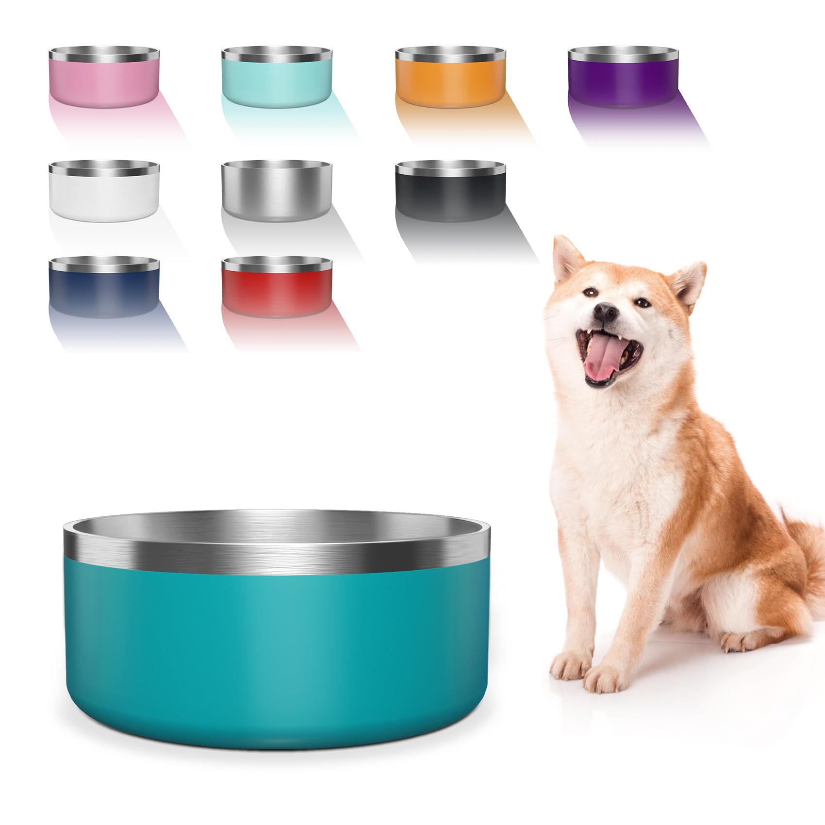 WENBOKMIN Dog Bowl, Stainless Steel Dog Food and Water Bowl with Non Slip Quiet Bottom, Easy to Clean, Dishwasher Safe, 40oz, La