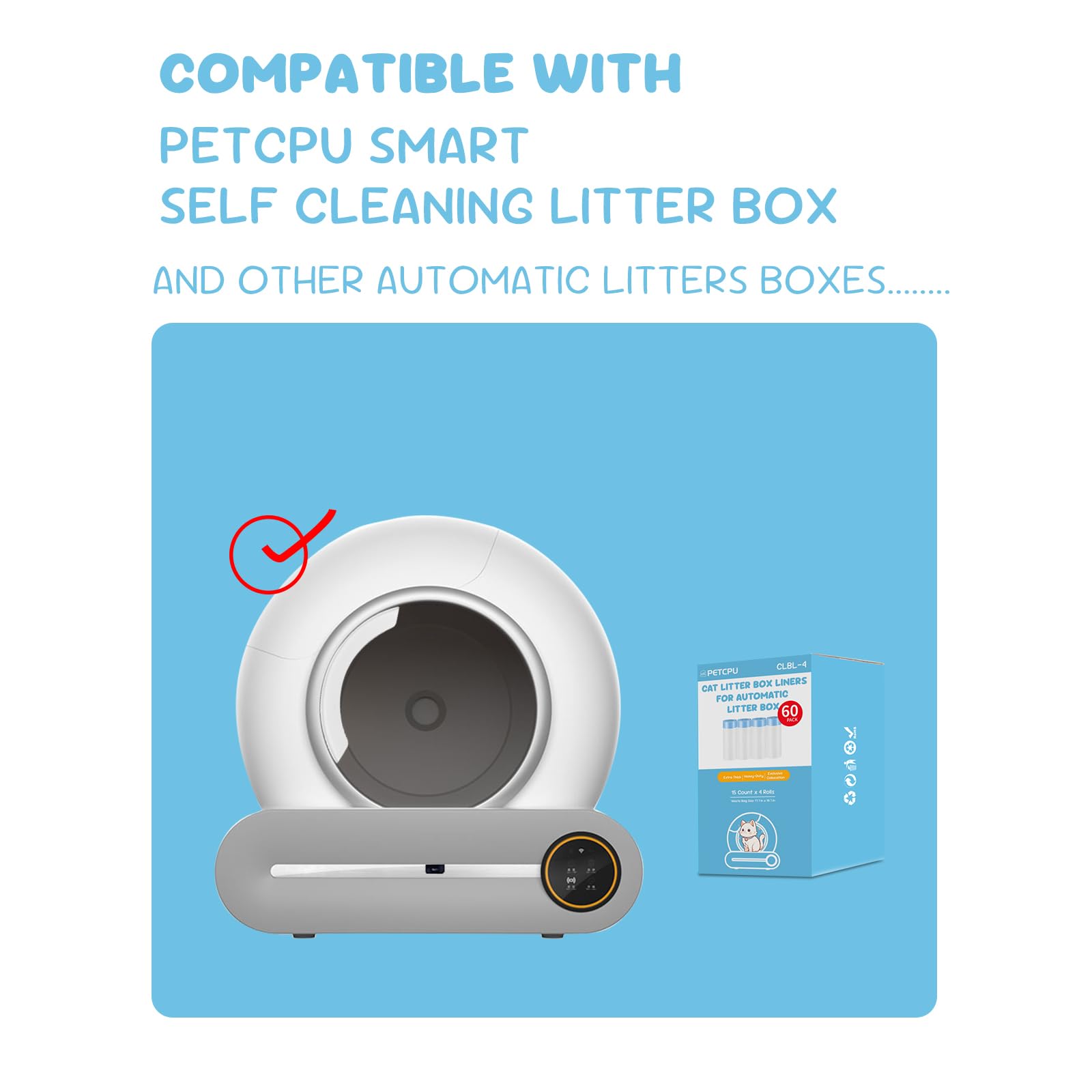 60 Count Cat Litter Box Liners For Self-Cleaning Cat Litter Box, Replaced Kitty Litter Liners, 19.7 X 17.7 Inch Drawstring Trash