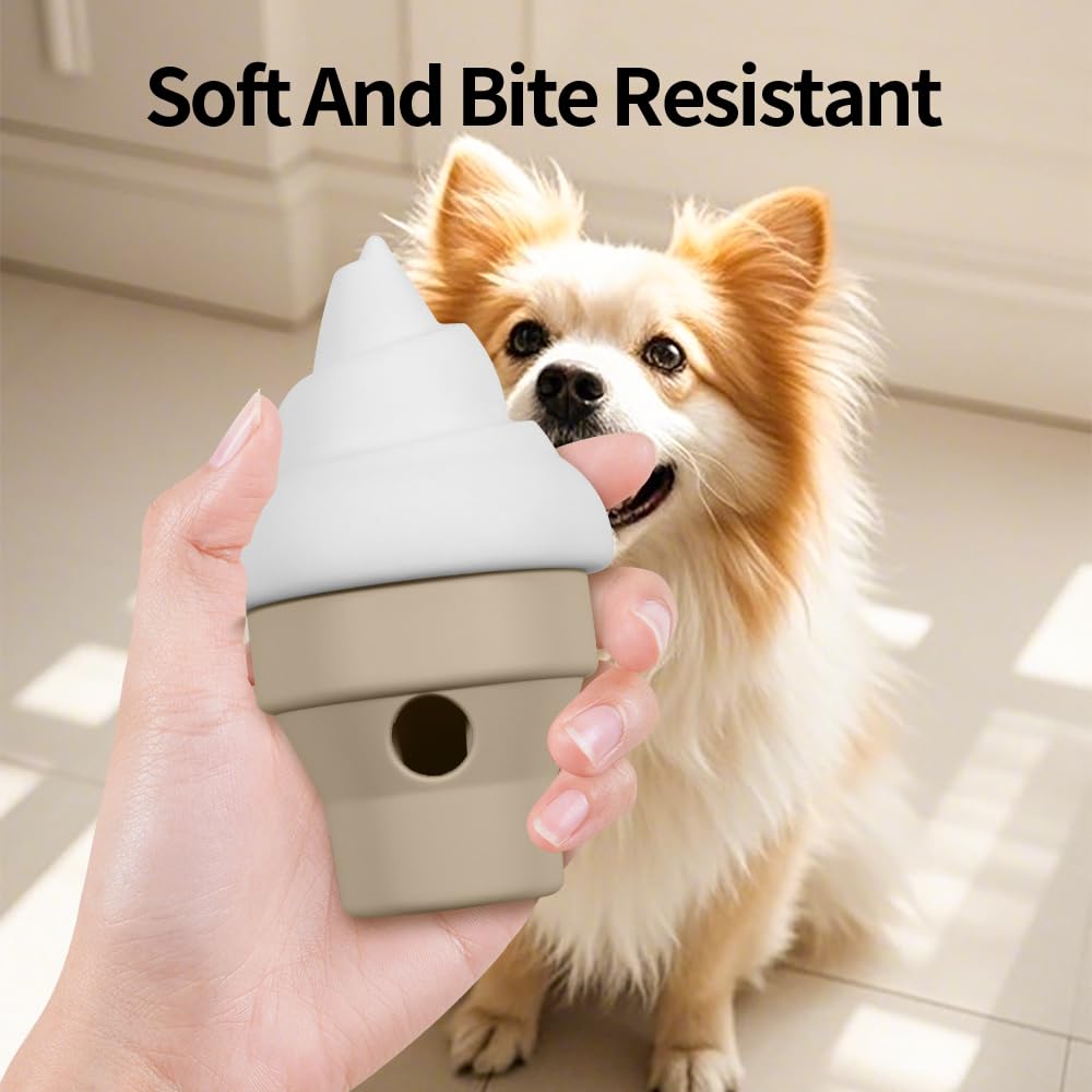Dog Enrichment Toys Silicone Ice Cream Shape Lightweight Resistant Interactive Treat Dispensing Dog Puzzle Toy Dental Cleaning a