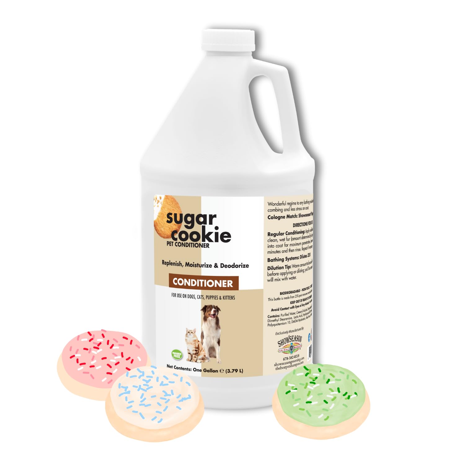 Showseason Sugar Cookie Pet Conditioner 1 Gallon | Long-Lasting Odor Eliminator | Paraben-Free | Biodegradable and Non-Toxic | M
