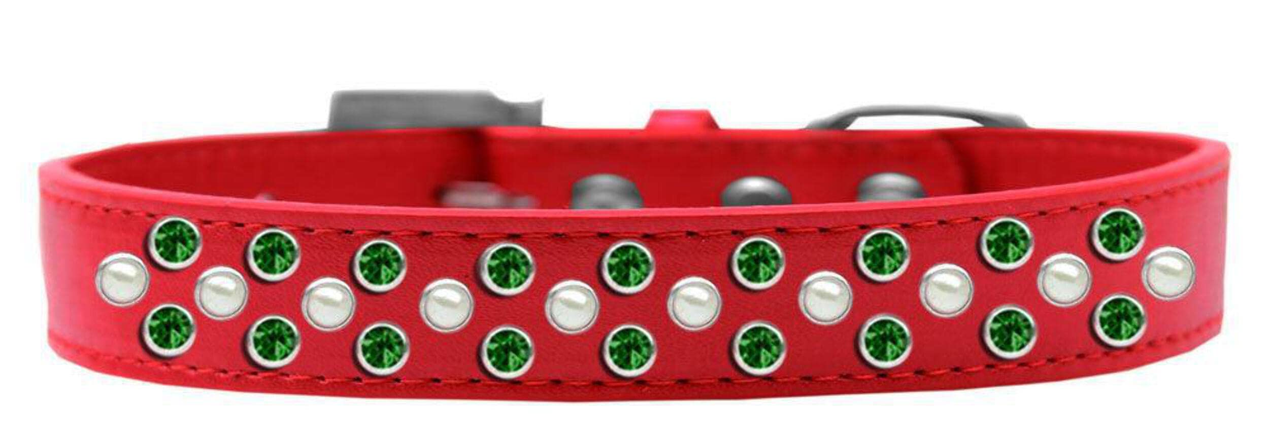 Mirage Pet Products Sprinkles Dog Collar with Pearl and Emerald Green Crystals, Size 14, Black
