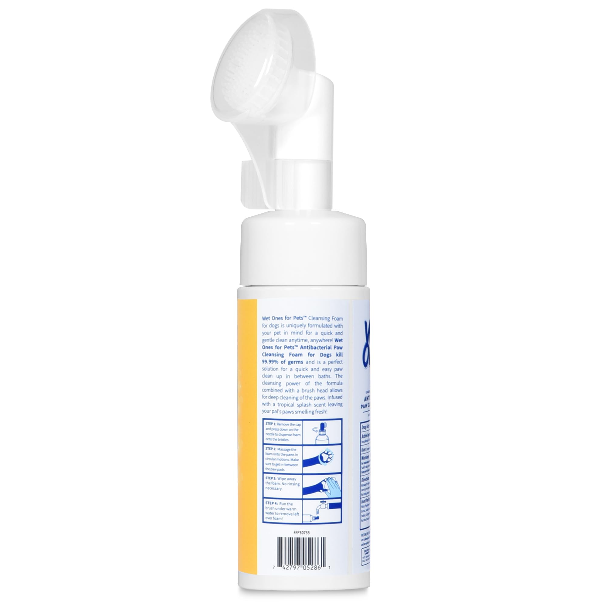 Wet Ones For Pets Antibacterial Dog Paw Cleansing Foam With Built-In Paw Scrubber Brush, Tropical Splash Scent | Dog Paw Cleaner