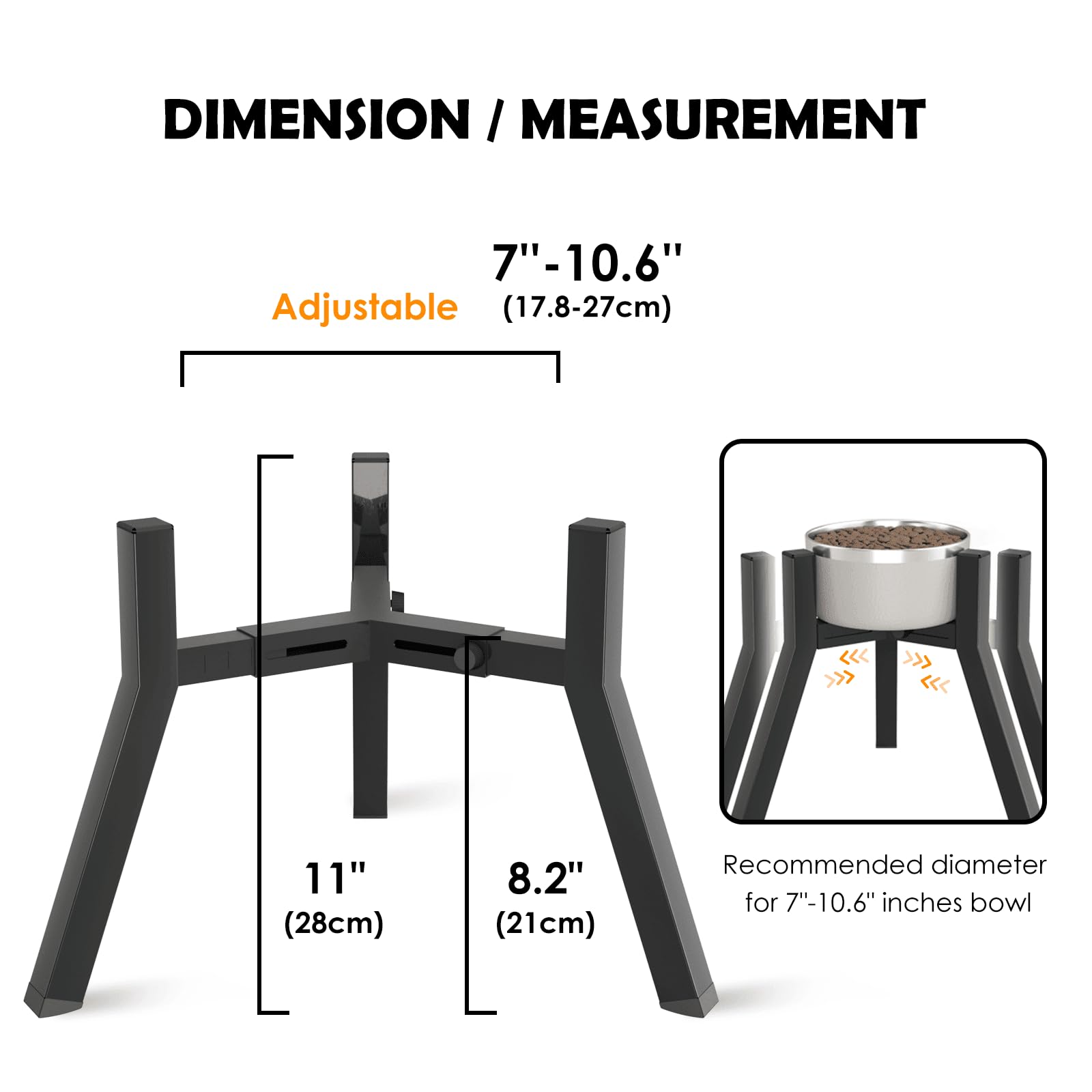 Tidant Elevated Dog Bowl Stand For Medium To Large Dogs, Adjustable Width For 7-10.6'' Bowls, 11'' Tall Single Holder, Black