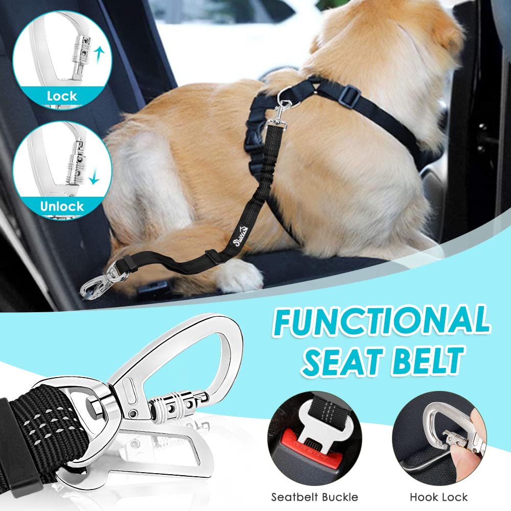 Slowton Dog Car Harness Seat Belt Set, Dog Vest Harness Adjustable Mesh Breathable & Vehicle Safety Seatbelt Tether With Elastic Bungee For Small Medium Large Pets (Light Blue, L)