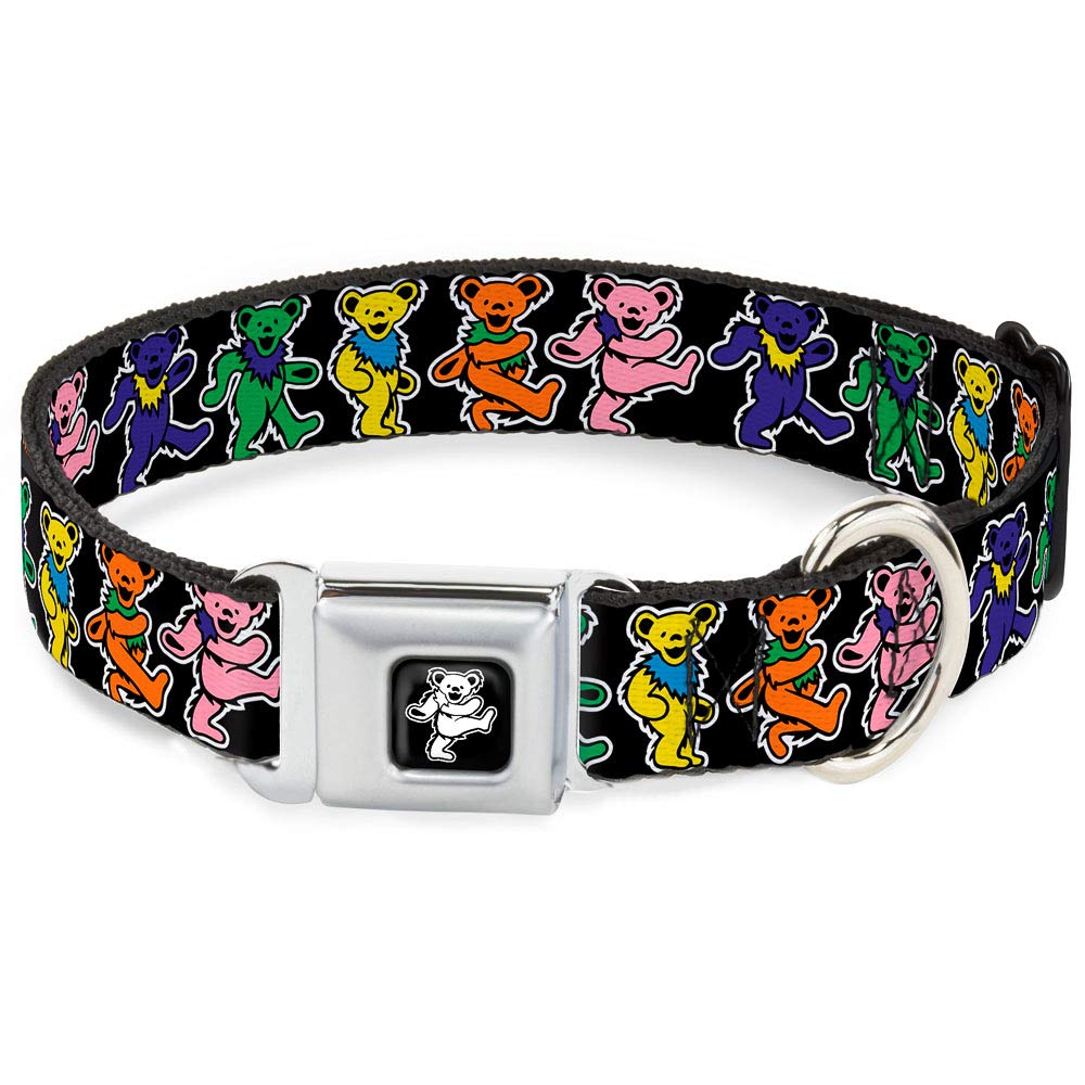 Buckle-Down Seatbelt Buckle Dog Collar - Dancing Bears Black/Multi Color - 1' Wide - Fits 11-17' Neck - Medium