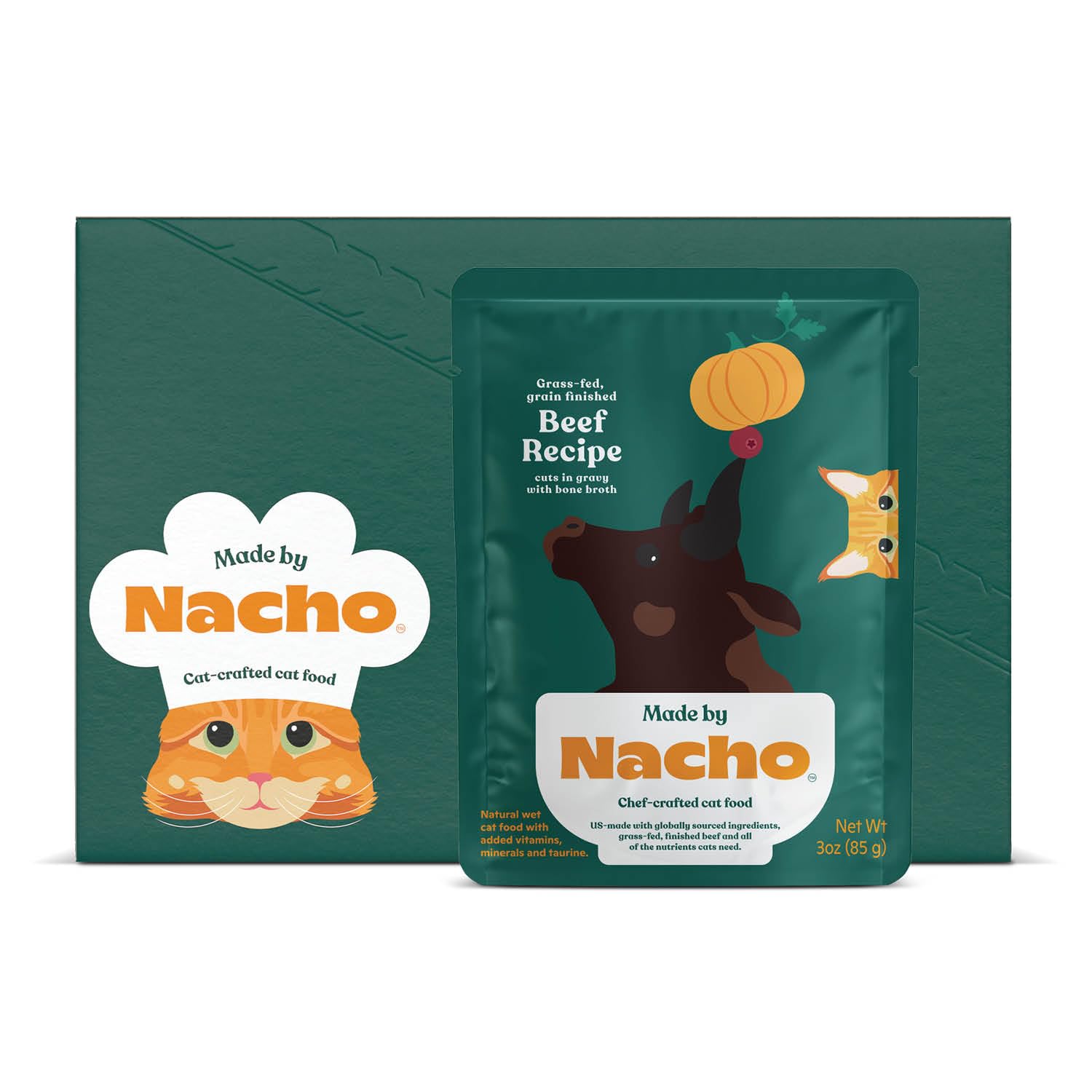 Made by Nacho Wet Cat Food, Cuts in Gravy, Limited Ingredients, Grass-Fed Grain Finished Beef Recipe with Bone Broth for Extra H