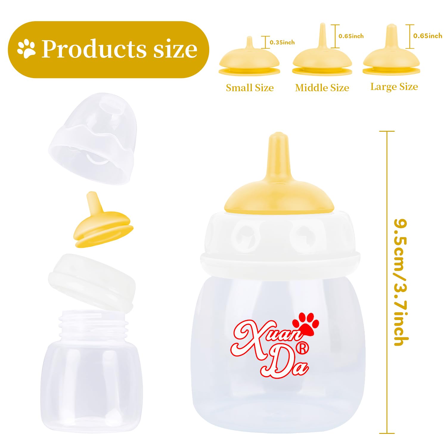 Xuanda Pet Feeding Bottle,3 Pack 60ml Nursing Bottle, 3 Sizes Nipples with Ventilation Valve Resistant Tearing Perfect for Puppi