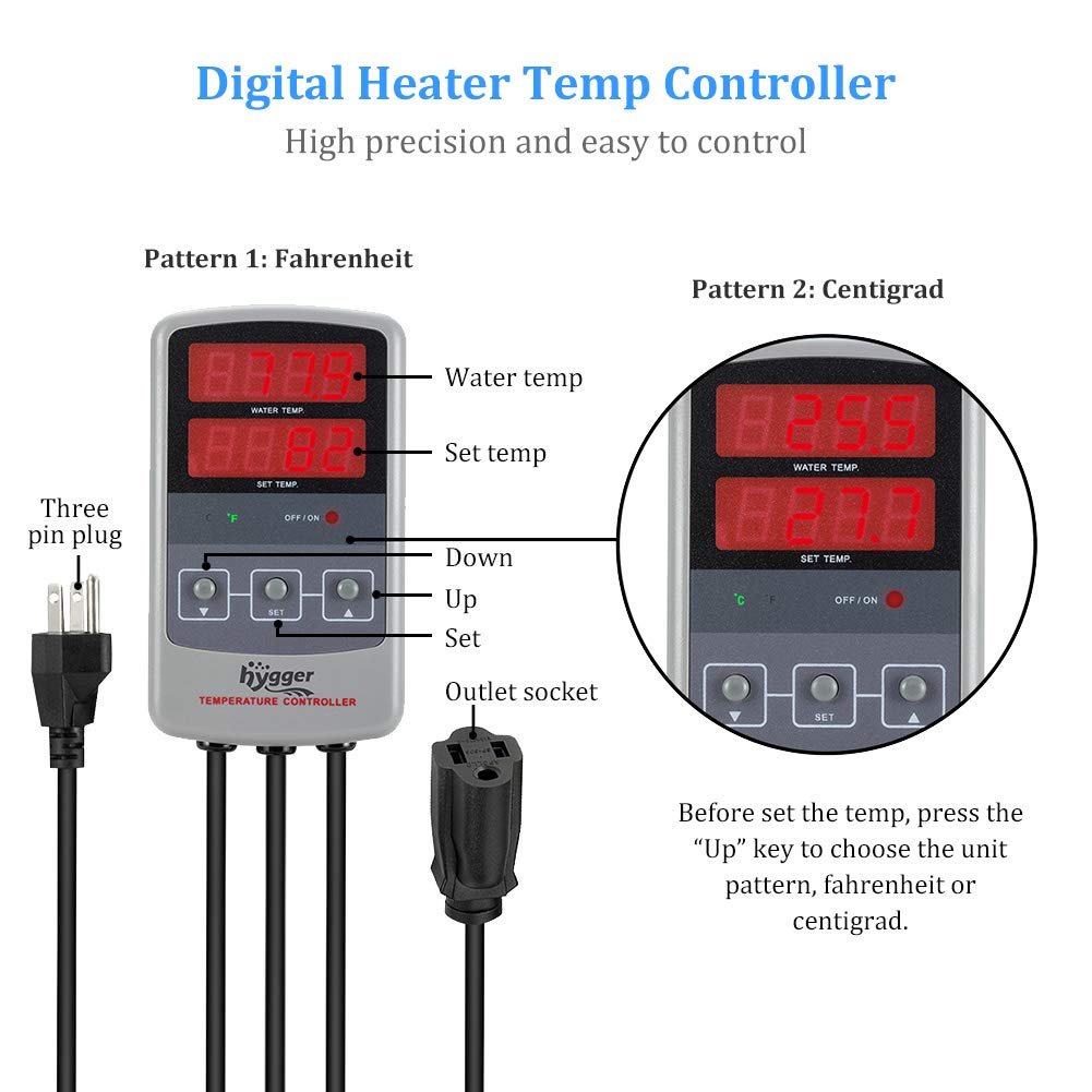 Hygger Pinpoint Saltwater Aquarium Heater With Digital Thermostat Ic Temp Controller, Titanium Tube Submersible Fish Tank Heater For Coral Reef 500 Watt