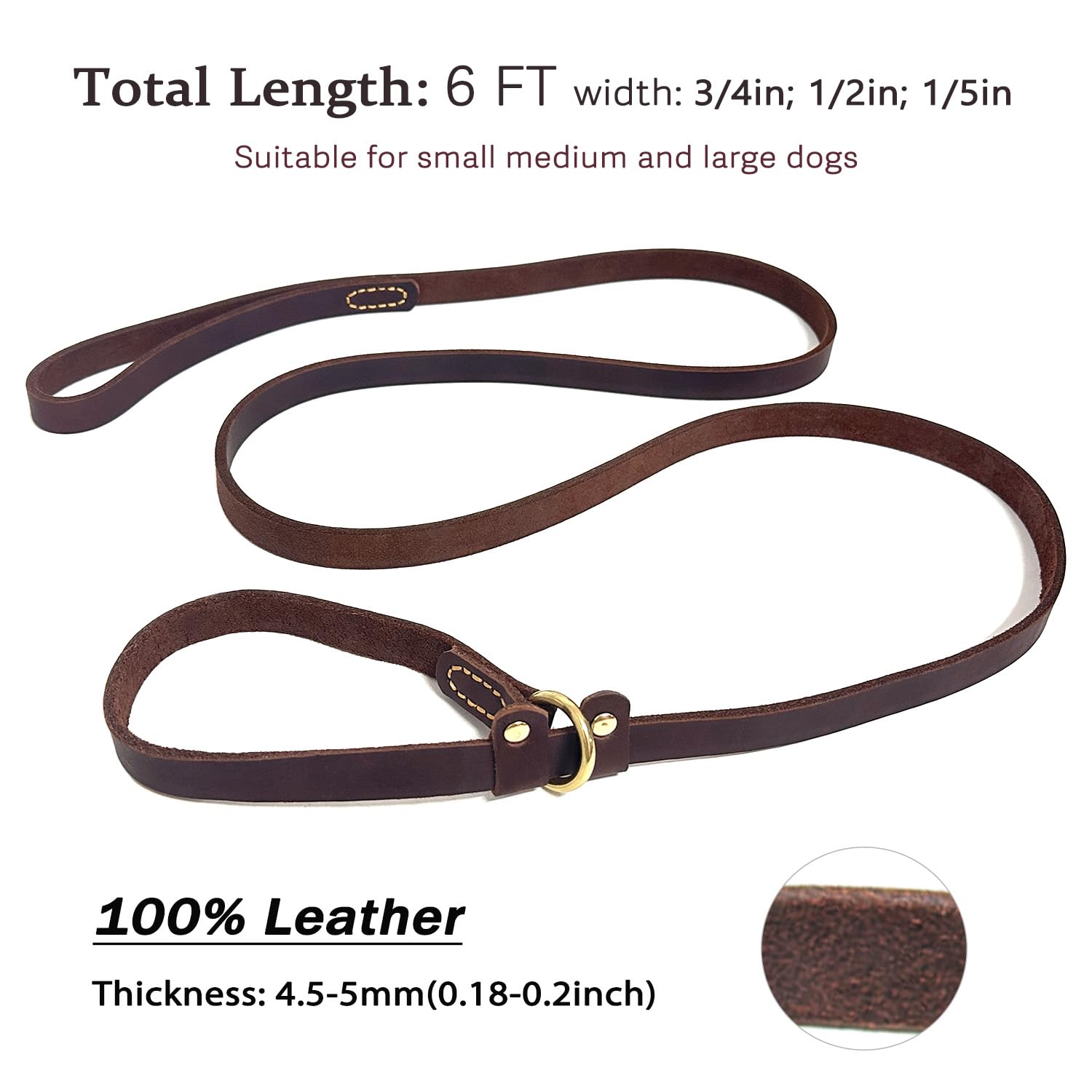 Guiding Star Slip Lead For Medium Large Dogs, Brown (6 Ft*3/4In) - A Heavy Duty Leather Slip Leash Ideal For Dog Training