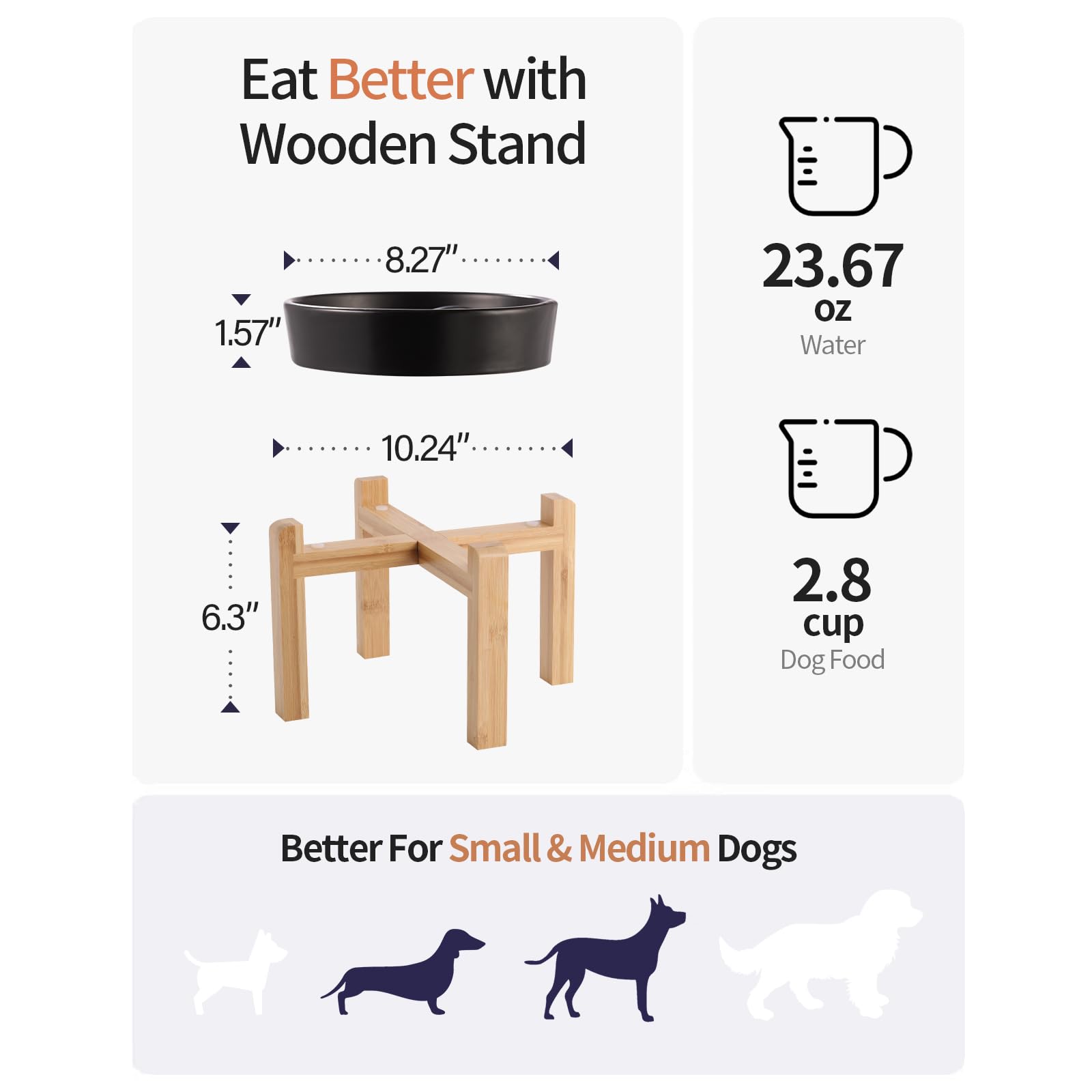Addogyy Black Slow Feeder Dog Bowl - 8.26" Elevated Ceramic Dish for Medium & Large Breeds, Heavy Weighted Puzzle Eating Bowl