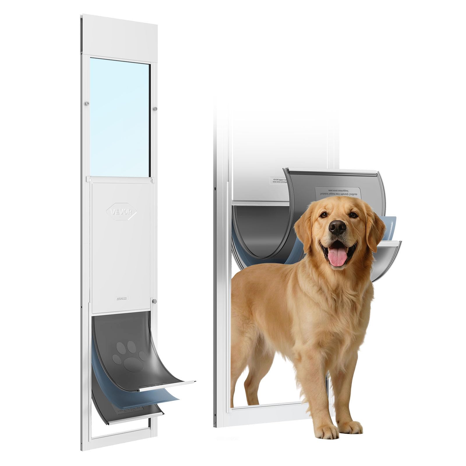 VEVOR Dog Door for Sliding Glass Door, 75 7/8 to 80 11/16 Adjustable Height, Aluminum Alloy Frame with 3-Layer Flap and Rotating