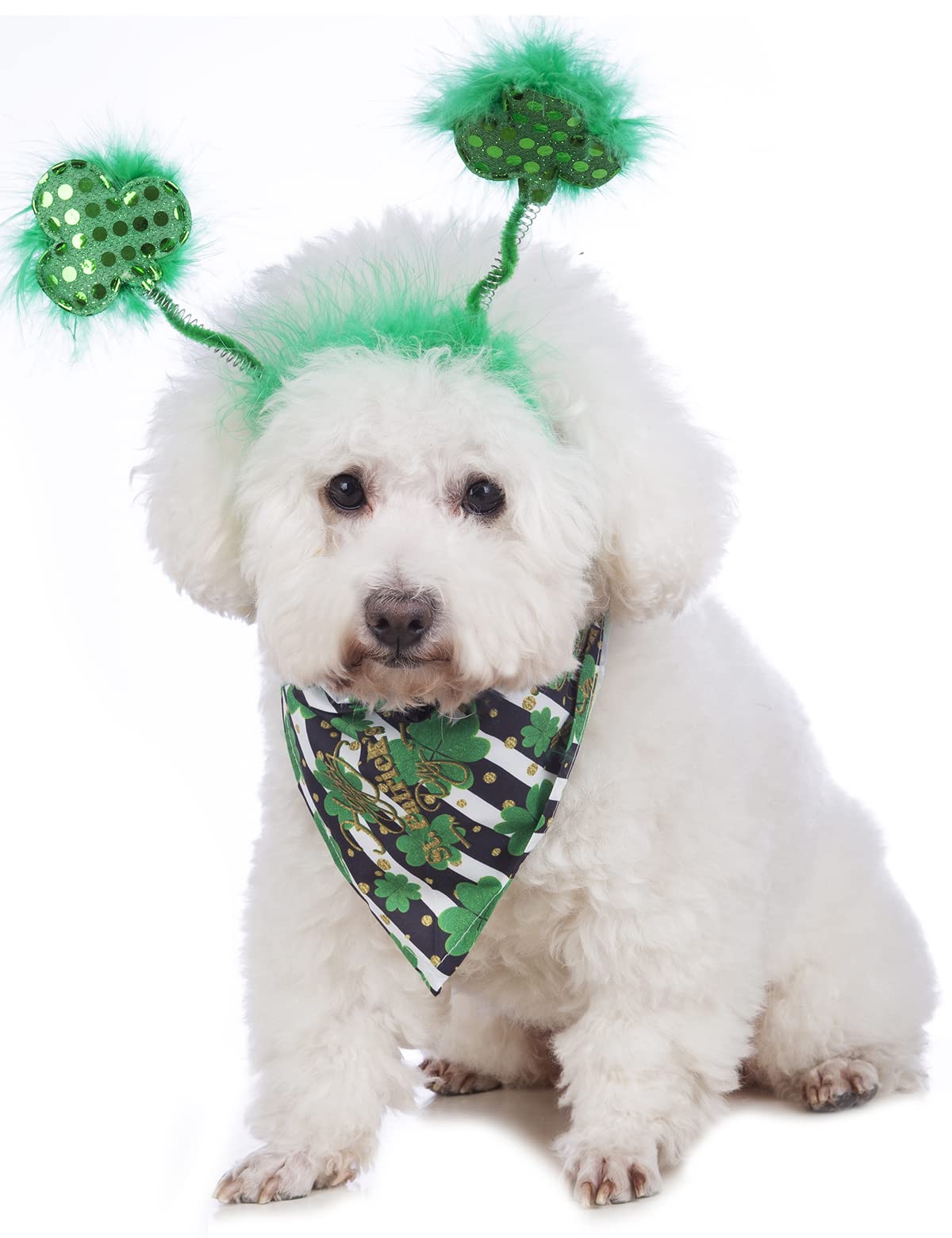 Coomour Dog St. Patrick'S Day Costume Pet Clover Headband And Puppy St. Patrick'S Day Bandanas Cat Classic Plaid Accessories (Green01)