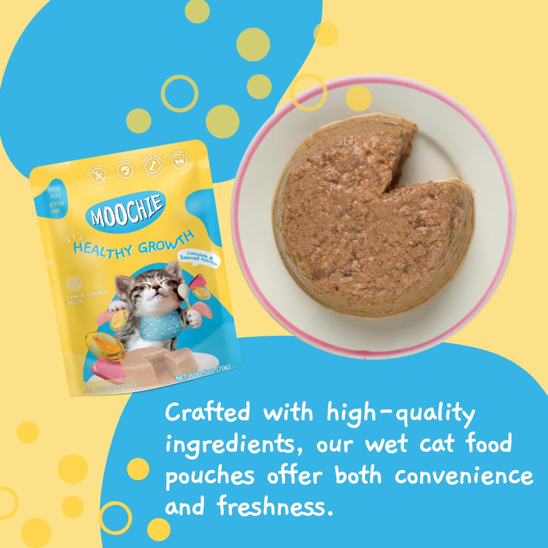 MOOCHIE Grain Free Kitten Wet Food - Healthy Growth - Made with Tuna & Chicken Pat   - No Artificial Flavors or Preservative - 1