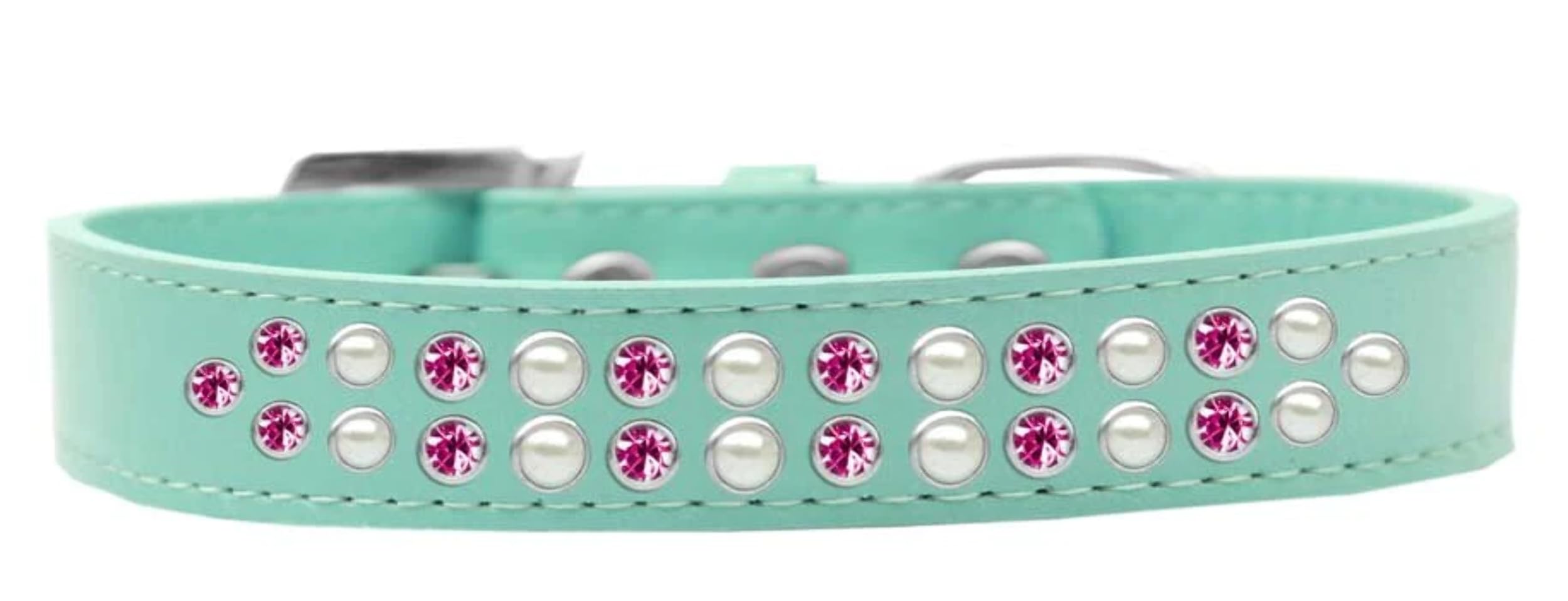 Dog, Puppy & Pet Fashion Collar, Two Row Pearl and Pink Crystal Rimsets Light Pink 18
