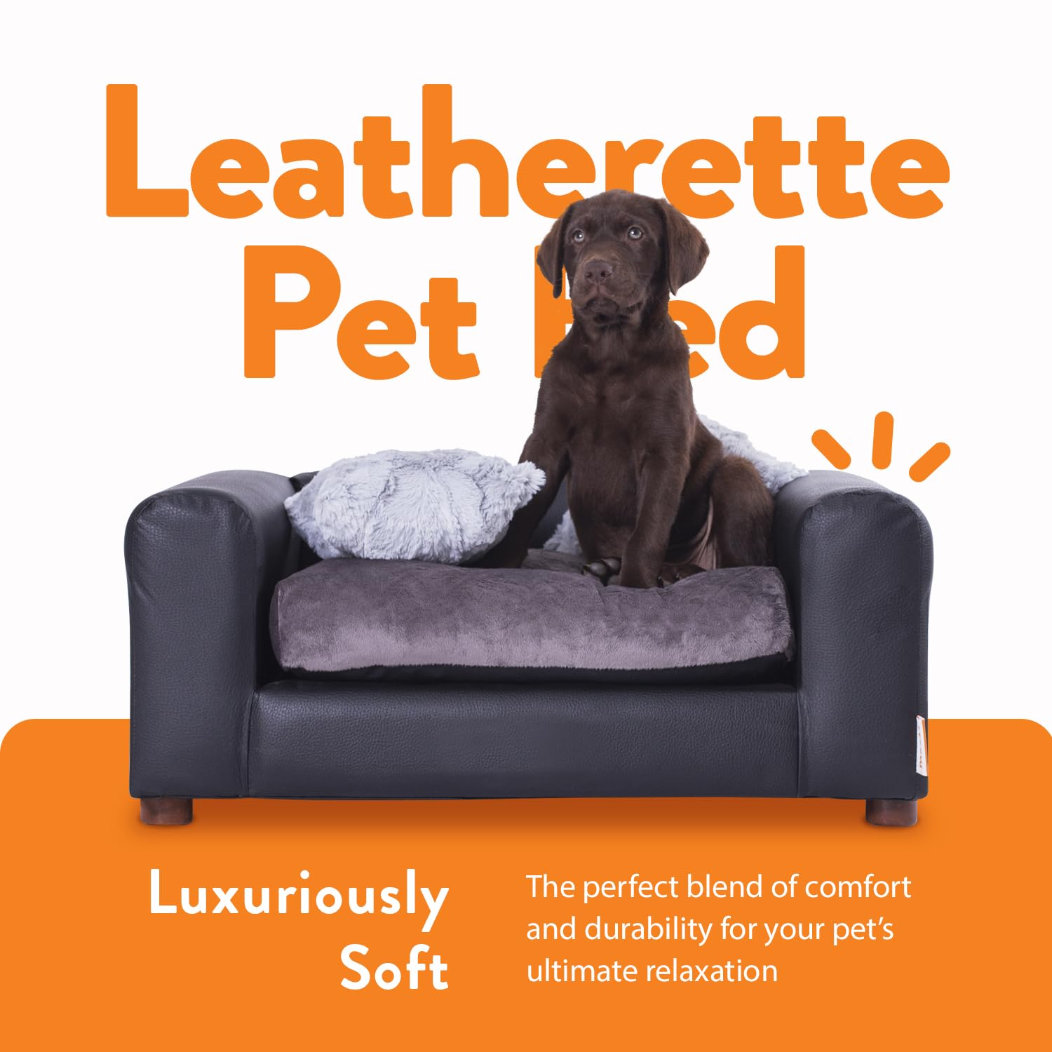 Moots Premium Leatherette Pets Sofa, Black/Charcoal, Small