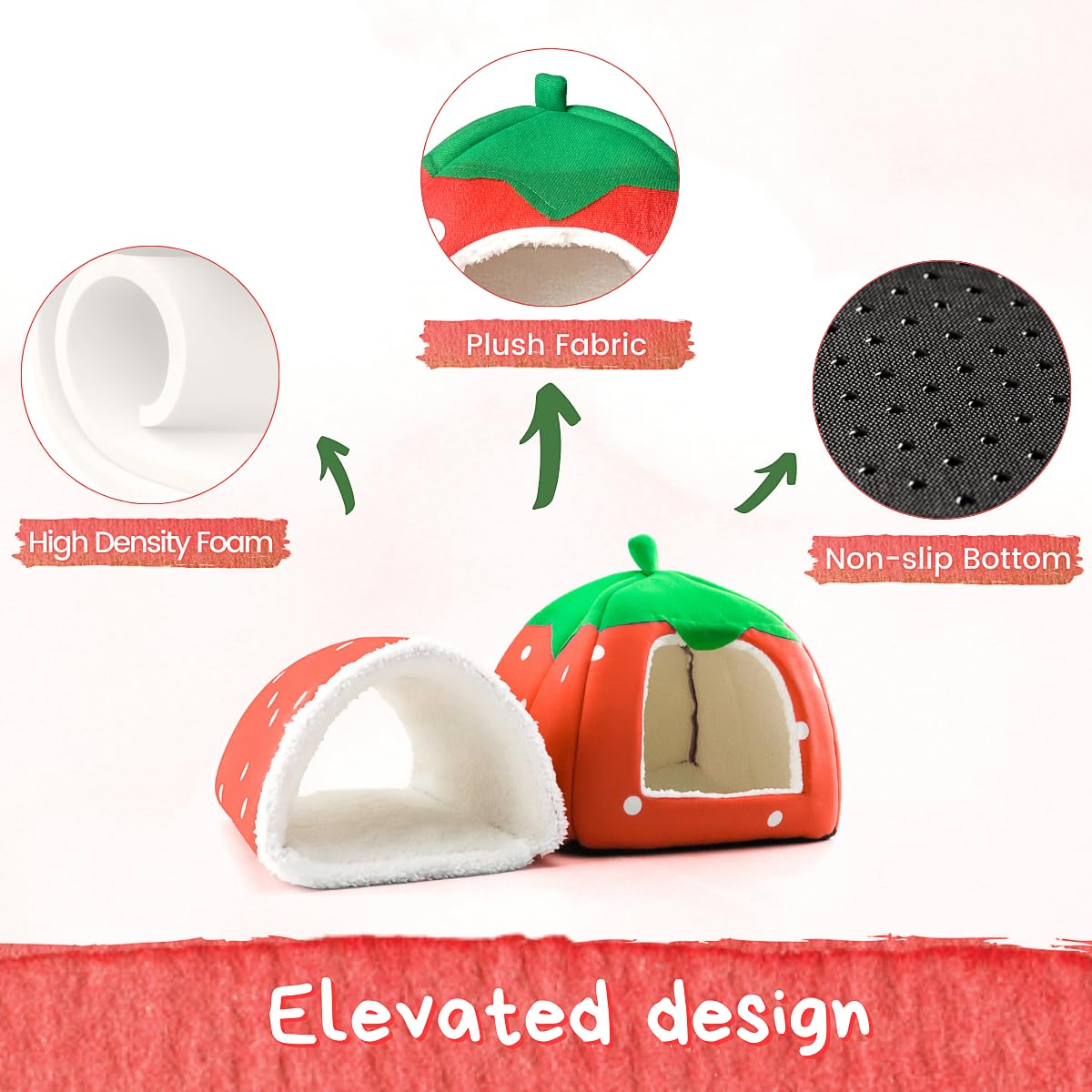 Tierecare Guinea Pig Hideout With Tunnel, Washable Chinchilla House Bed, Fleece Hideaway, Enrichment Toys, And Cage Accessories