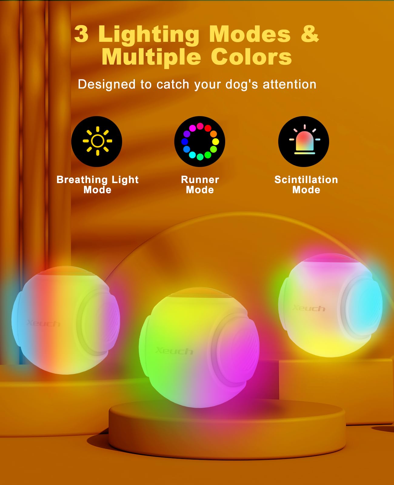 Xeuch Light Up Dog Balls, Led Dog Toy Ball Rechargeable, Bounce-Activated Durable Fetch Ball Grow In The Dark, Night Glowing Toy