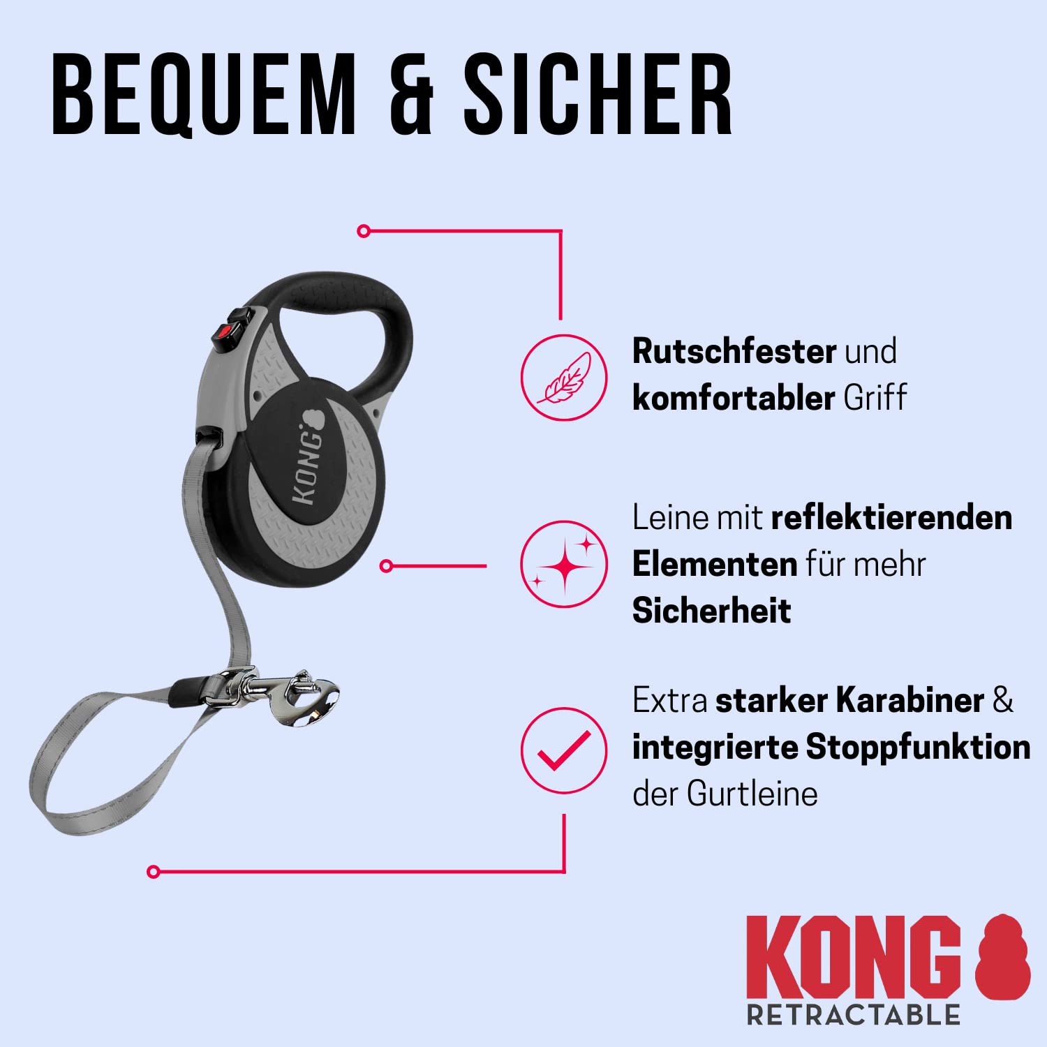 KONG Alcott Kong Ultimate Retractable Dog Leash - X-Large 16', Red, Nylon, Model KNG ULT XL RD