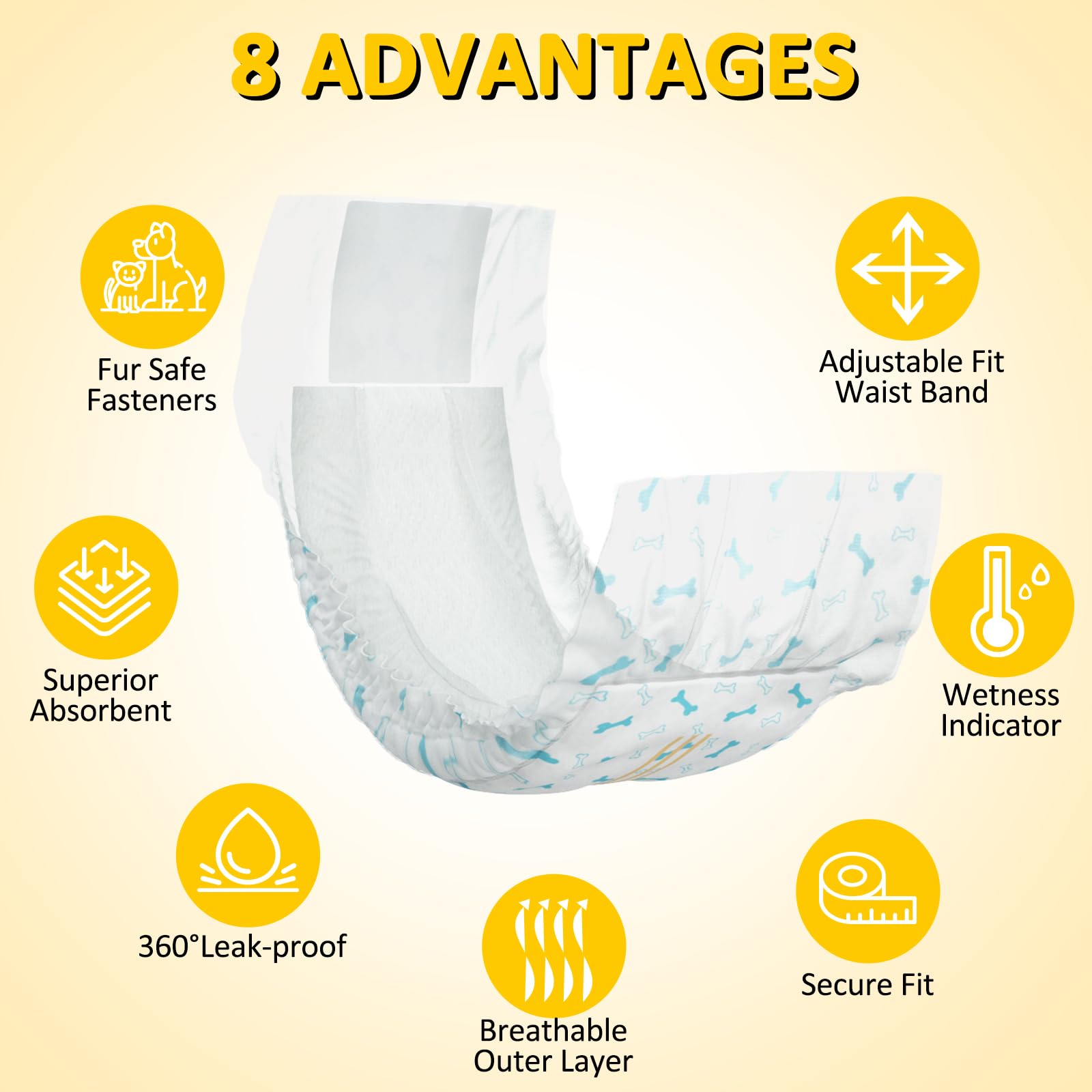Dono Disposable Dog Diapers Male Large Belly Band Super Absorbent Doggie Diapers Male Dog Wraps, 8Pcs, L