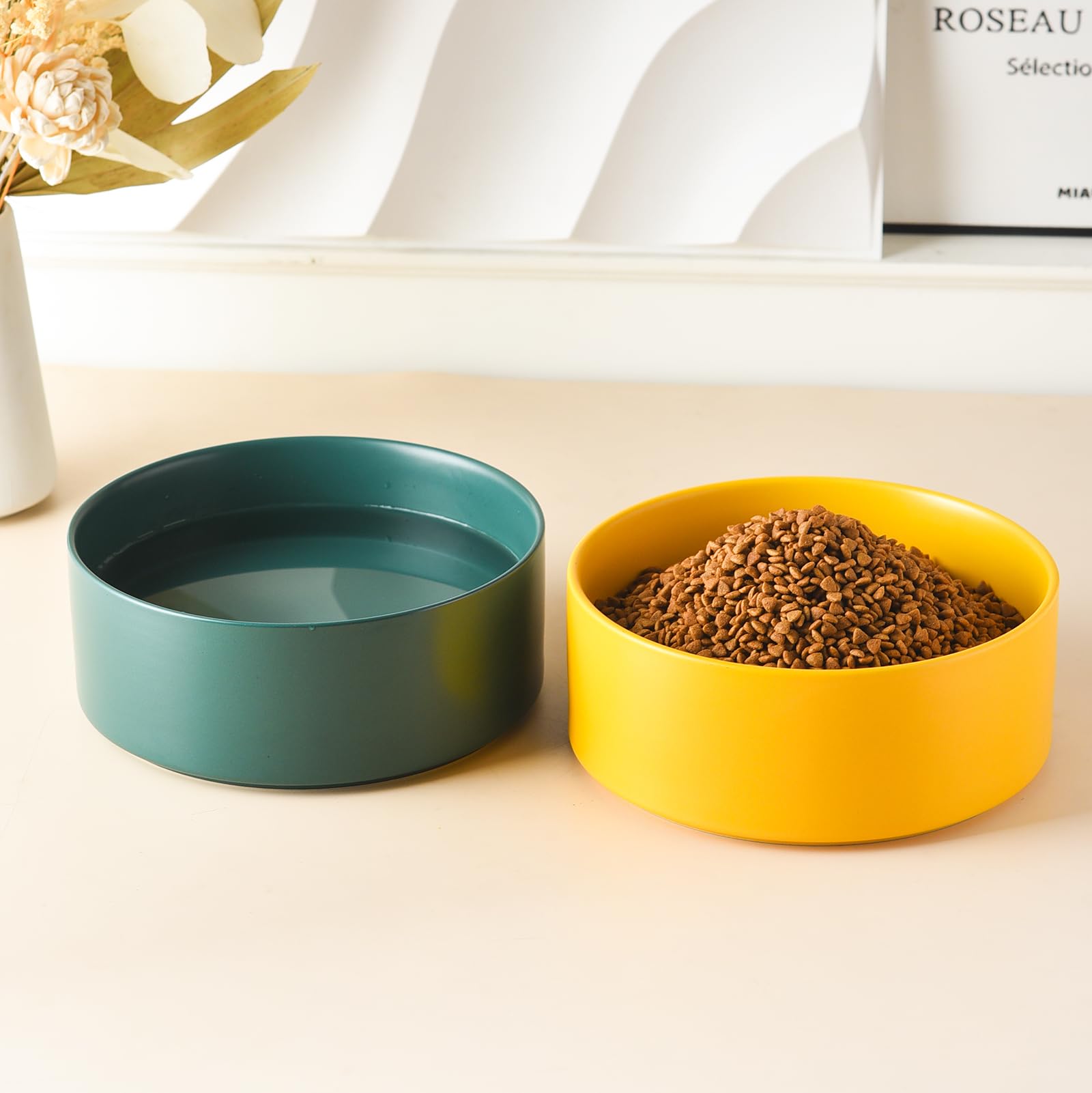 Welloyed 8 Ceramic Dog Bowl - 70Oz Classic Dogs Food & Water Bowl for Medium and Large Breeds, Heavy-Duty Non-Slip Dog Dish, F