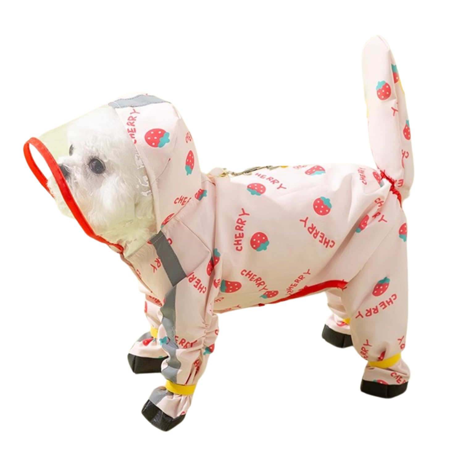 Harikaji Small Dog Raincoat, Tail Protect Feet Cover Waterproof Dog Rain Jacket Dog Rain Coat For Puppy Small Dogs(Strawberry,Xx