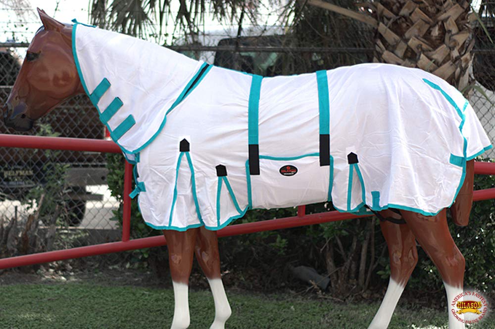 White With Turquoise Piping 84 Inch Hilason 84 Inches Horse Ultra Violet Rays Protect Mesh Bug Mosquito Horse Fly Sheet Summer S