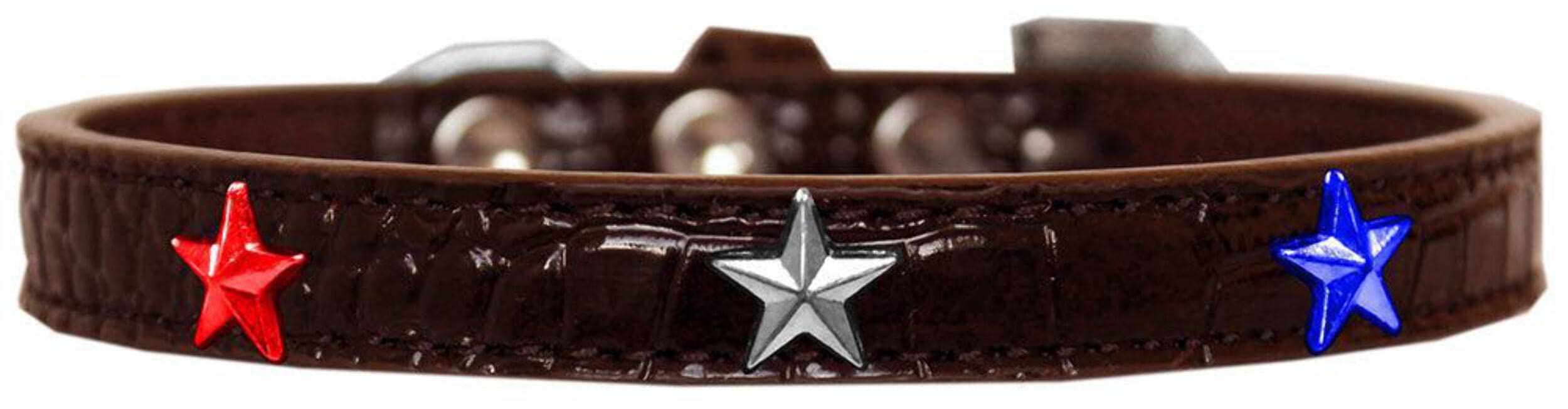 Dog, Puppy and Pet Designer Croc Widget Collar, "Red, White & Blue Stars" Silver 14