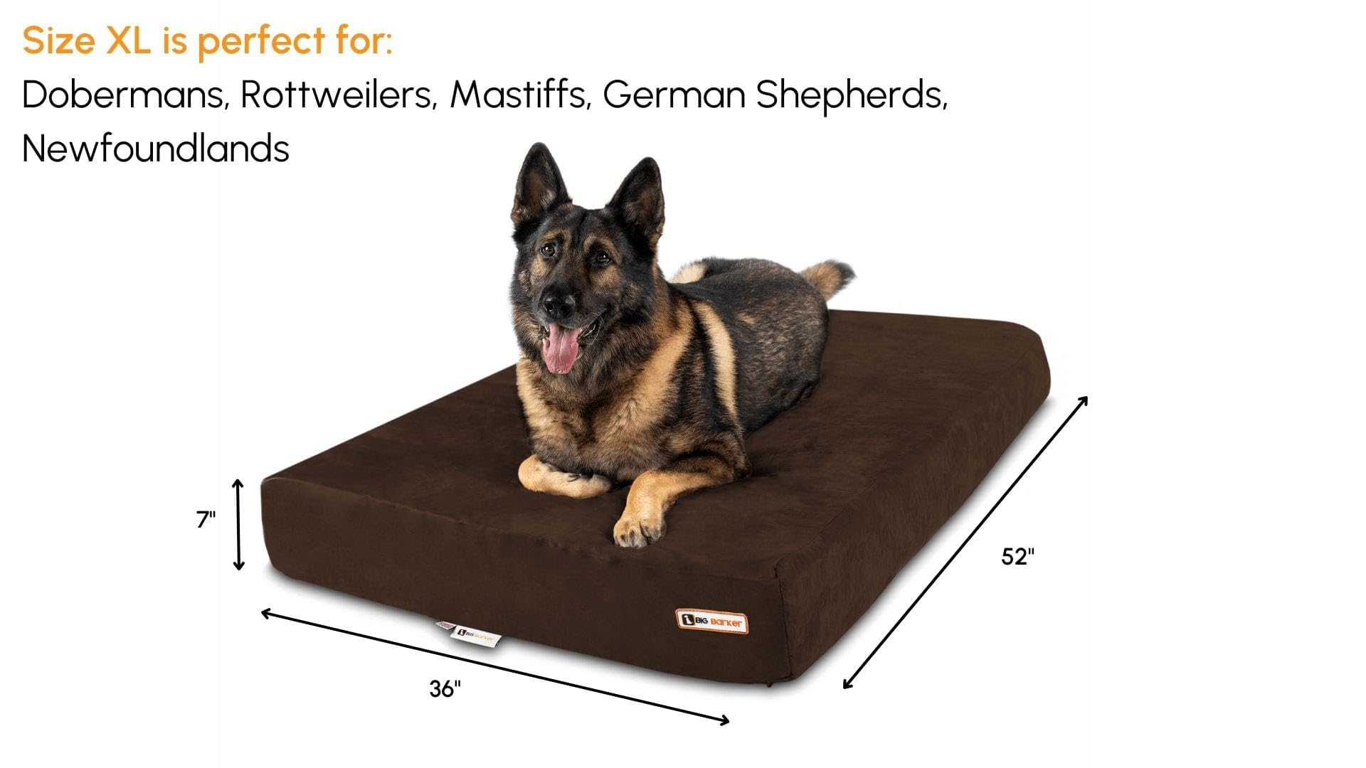 Barker Beds Sleek Extra Large Dog Bed (Xl, Chocolate) - 7'' Thick Soft & Comfortable Orthopedic Cushion - Xl Dog Bed - Durable &