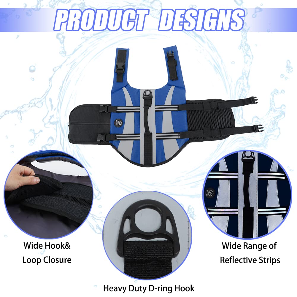 Emust Adjustable Dog Life Jacktets, High Visibility Life Vests For Dogs, Medium Dog Water Vest For Boating/Swimming/Pool With Do