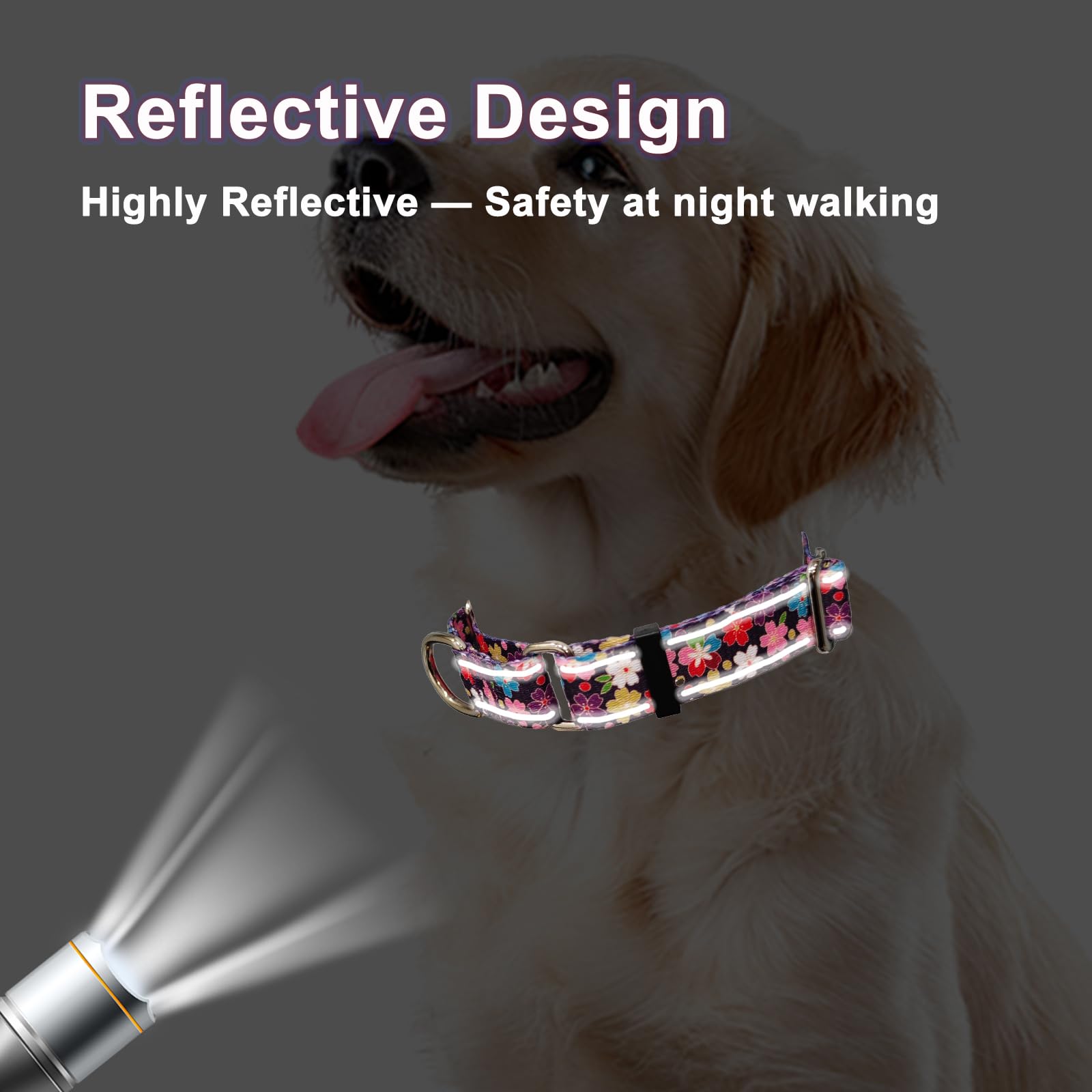 Fidohug Reflective Martingale Collar For Dogs With Buckle Pretty Fancy Female Floral Dog Collars (Japanese Blossoms, Small)