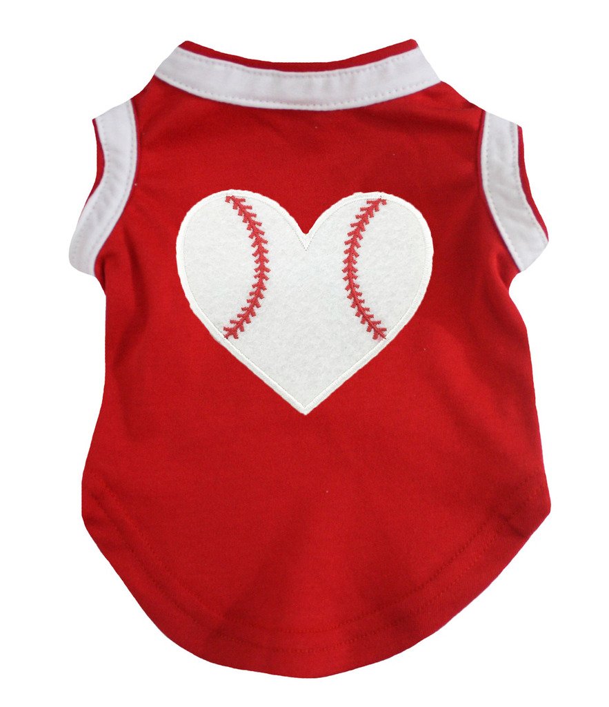 Petitebella Baseball Heart Puppy Dog Shirt (Red, Medium)