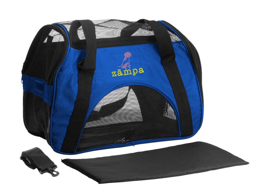 Airline Approved Soft Sided Pet Carrier by Zampa, Low Profile Travel Tote, Removable pad, Premium Zippers & Under Seat Compatibi