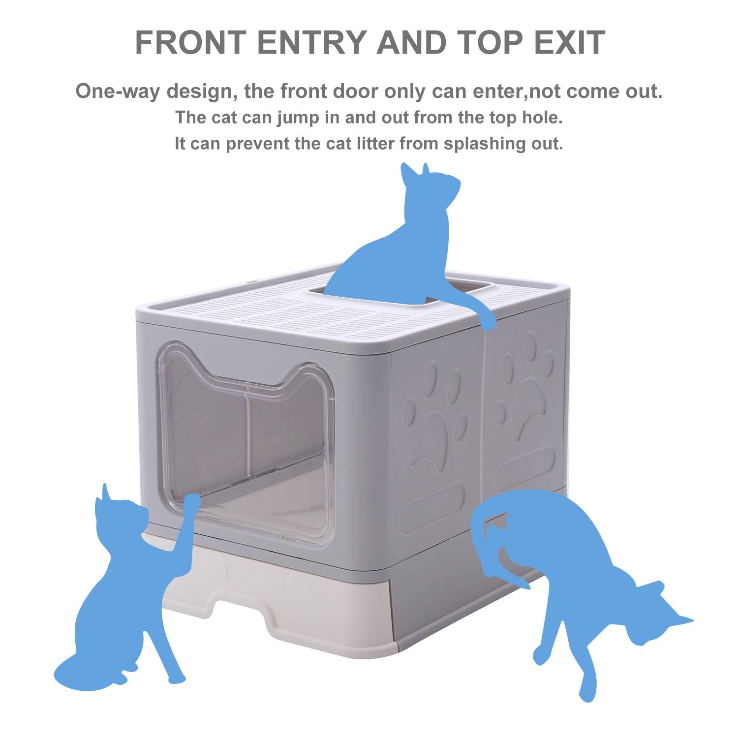 Genenic Large Foldable Cat Litter Box Pan With Lid, Cat Potty ,Top Entry Type Anti-Splashing Cat Supplies With Pet Plastic Scoop