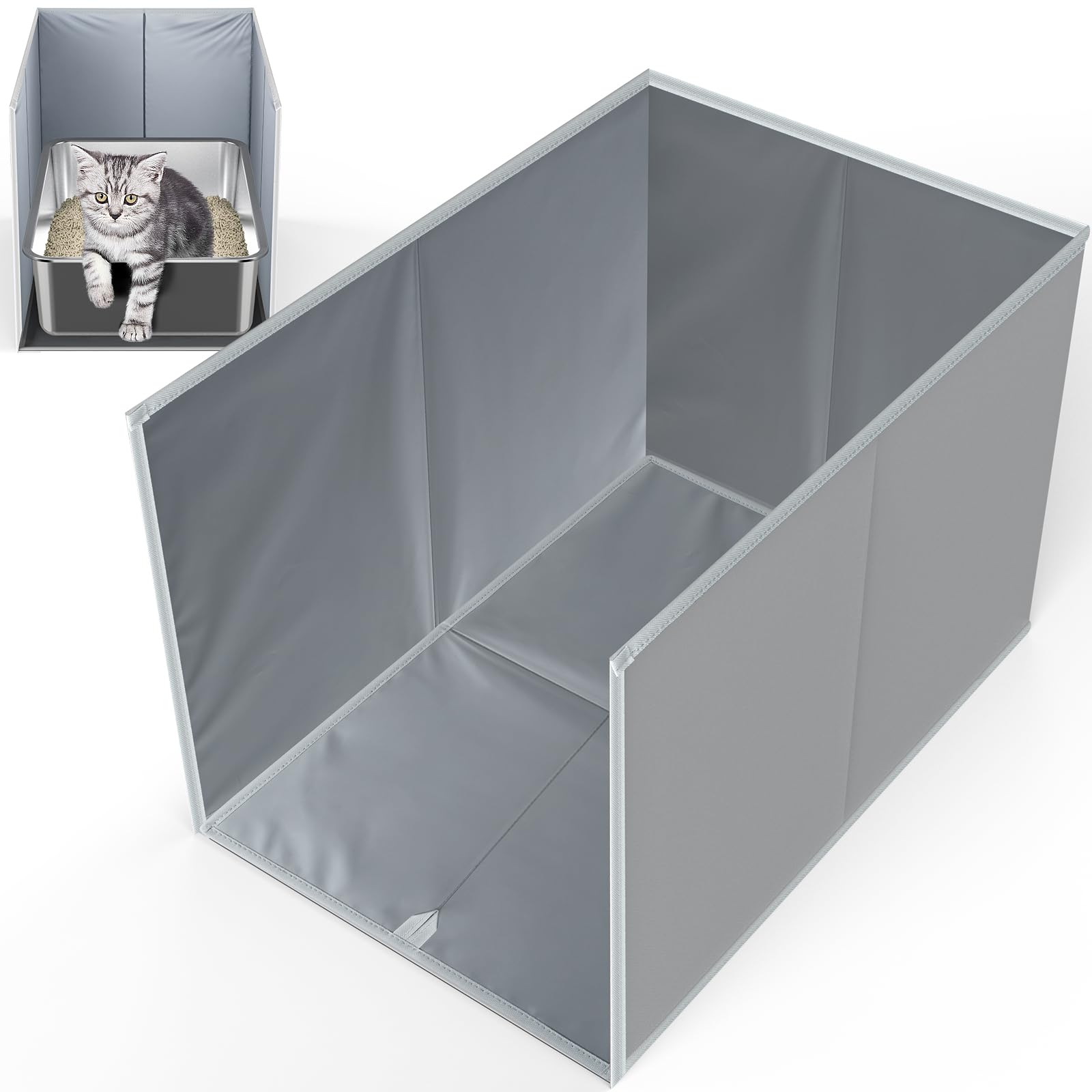27.76'' L  19.5'' W  16.93'' H Cat Litter Box Enclosure Splash Guard With Removable Mat, High Sided Large Litter Box Shield For 