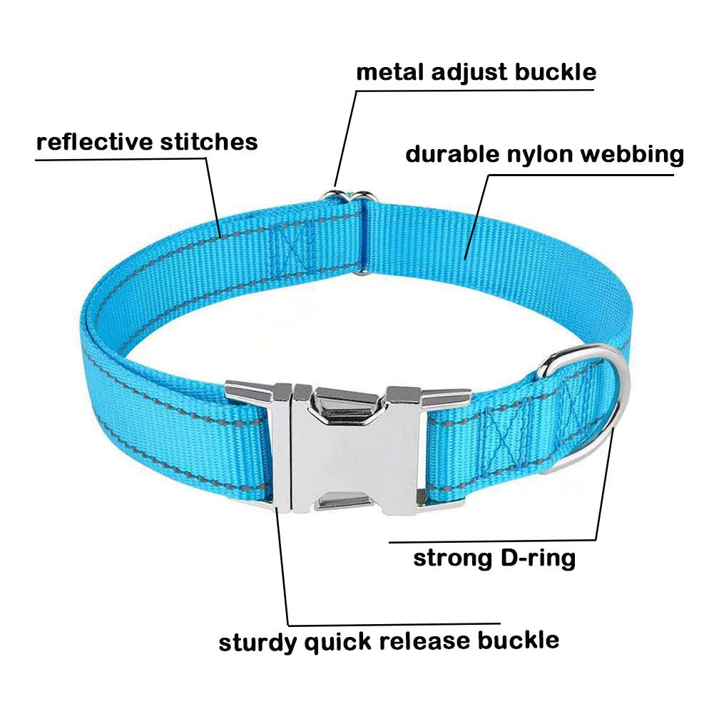 Love Dream Reflective Dog Collar With Metal Buckle, Adjustable Safety Nylon Dog Collars With Heavy Duty Quick Release Buckle For
