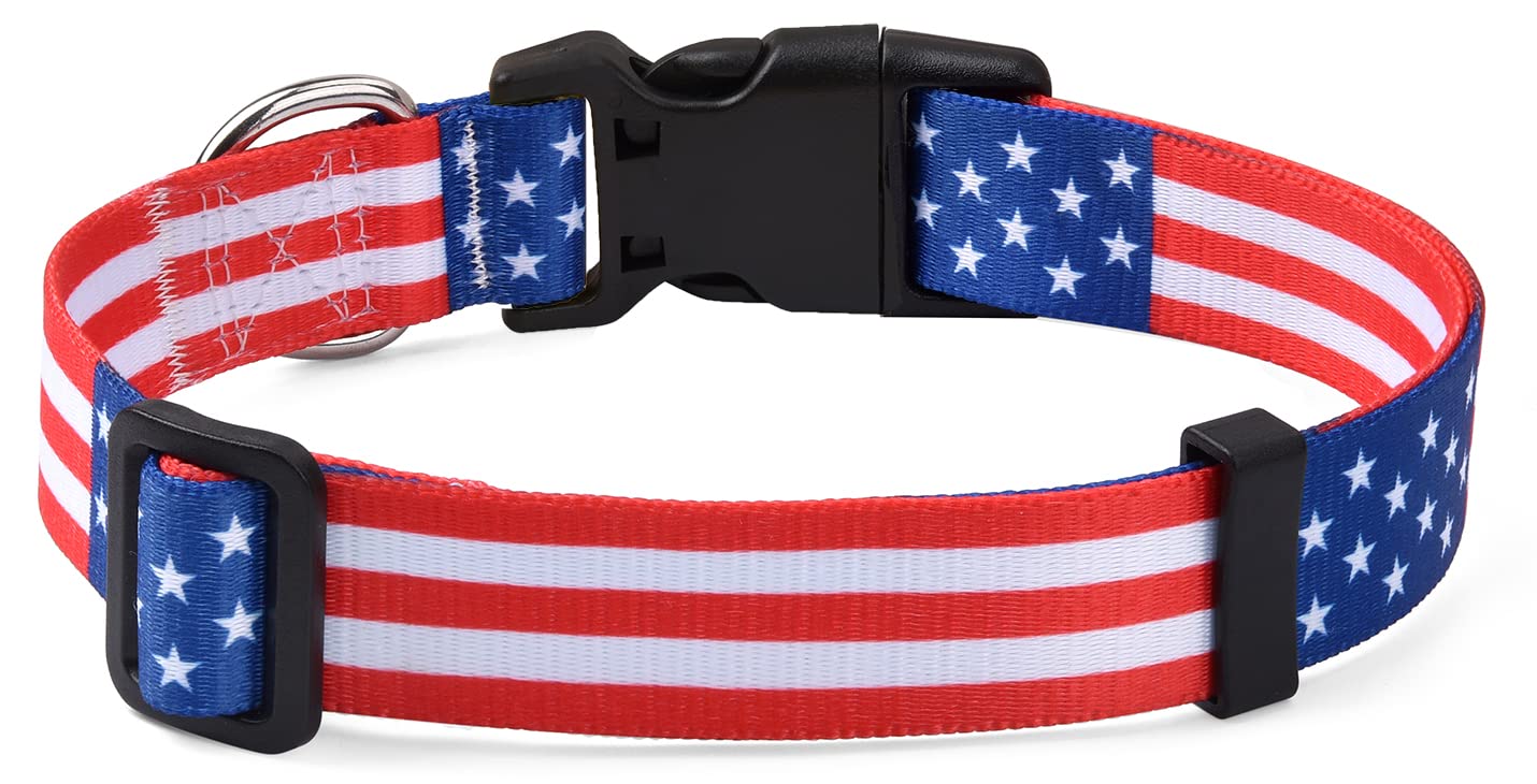 Mihqy American Flag Dog Collar - Patriotic, Us Flag Pattern, Star & Stripes, Fourth Of July Dog Collar, Adjustable For Small Medium Large Dogs(Classic Us,S)
