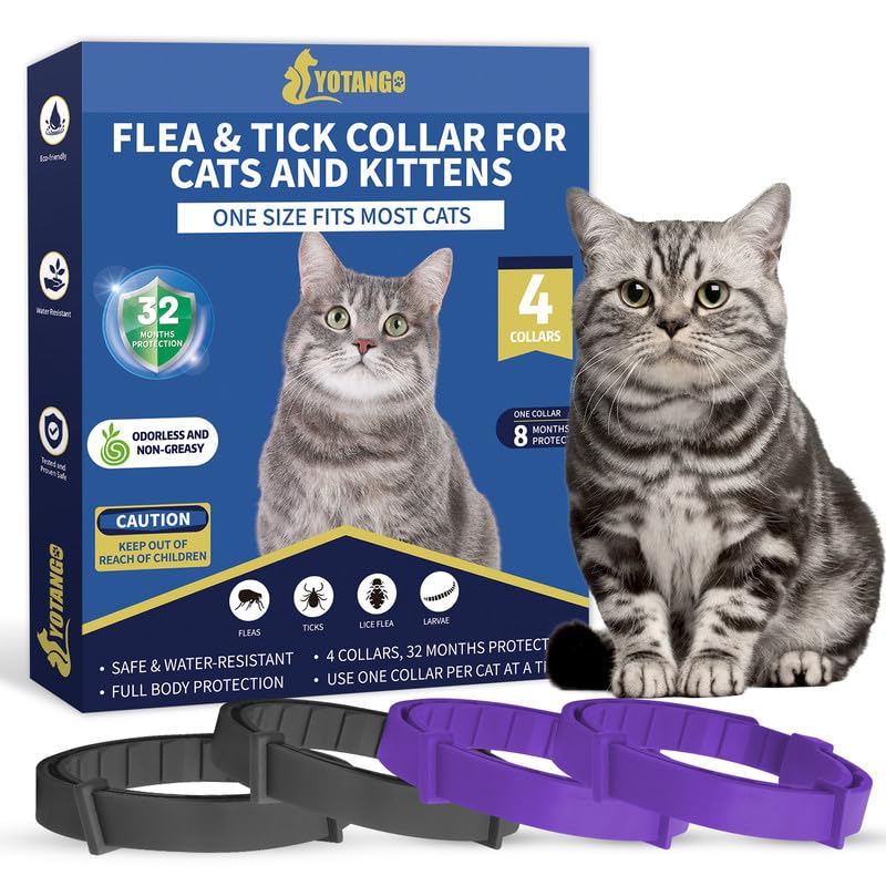 4 Pack Flea Collar For Cats 32 Months Prevention, Waterproof Natural Treatment Collar Adjustable For All Breeds And Size(Black &