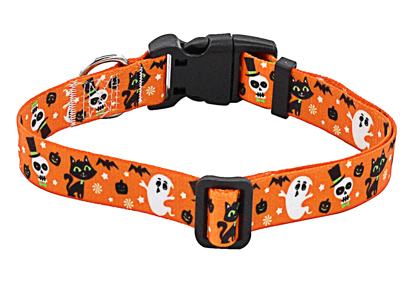 Mihqy Halloween Dog Collar - Pumpkin Bat Ghost Pattern - Adjustable For Small Medium Large Dogs(Halloween,M)