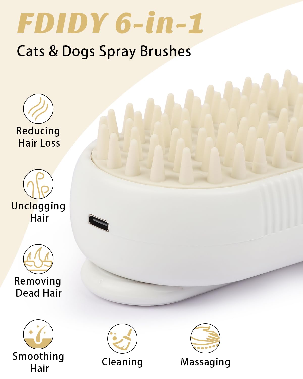Fdidy 4 In 1 Cat Steam Brush For Shedding, Portable Anti-Static Grooming Comb For Cats & Dogs, Steam Misting Water Brush, Self-C