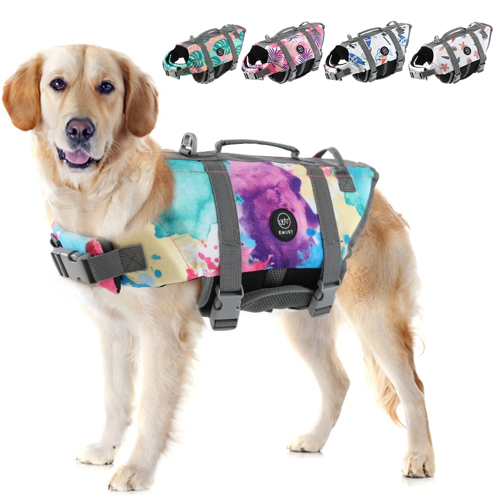 Emust Dog Life Preserver, Pet Life Vests For Swimming, Beach Boating With High Buoyancy, Dog Flotation Vest For Small/Medium/Lar