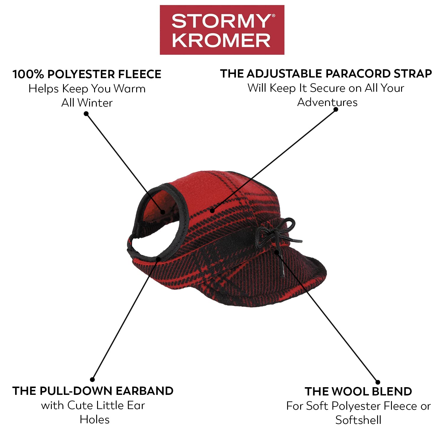 Stormy Kromer Critter Kromer For Her, Red/Black Plaid, Large