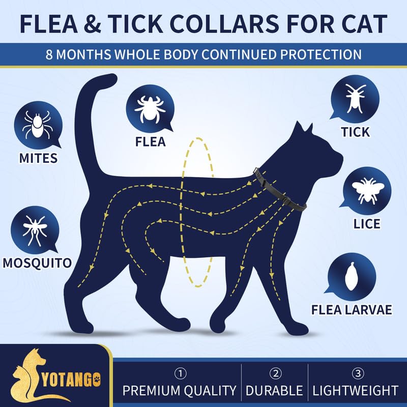 4 Pack Flea Collar For Cats 32 Months Prevention, Waterproof Natural Treatment Collar Adjustable For All Breeds And Size(Black &