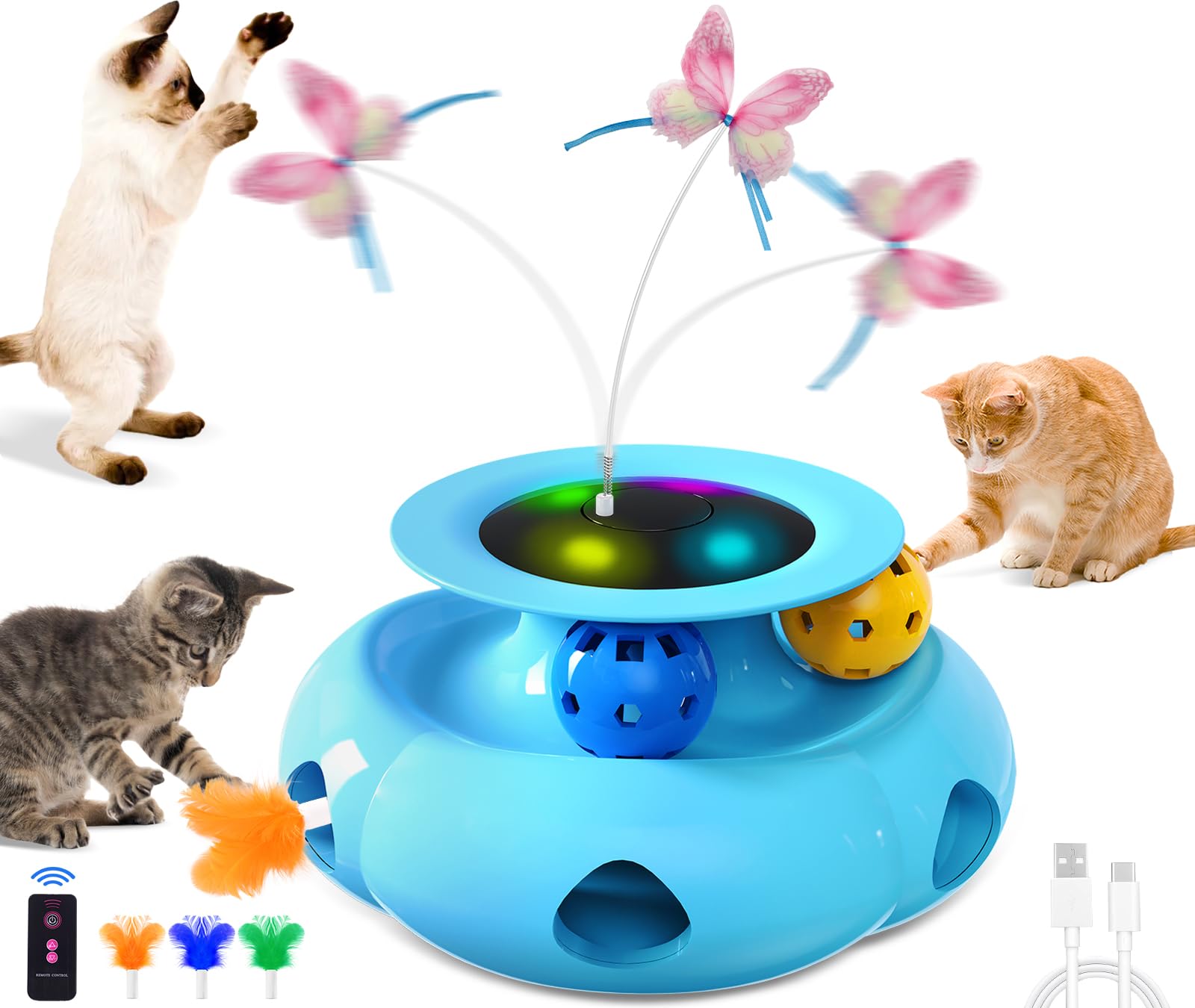 Xuyub 3In1 Interactive Cat Toys For Indoor Cats Rechargeable,Whack A Mole Cat Toy, Fluttering Butterfly, Track Balls, Automatic 