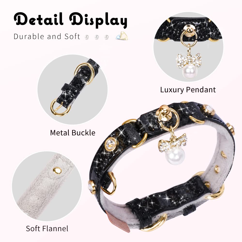 Petshome Cat Collar, Dog Collar, [Bling Rhinestones] Pu Leather Adjustable Pet Collar With Luxury Pendant For Cat And Small Dog Extra Small Silvery