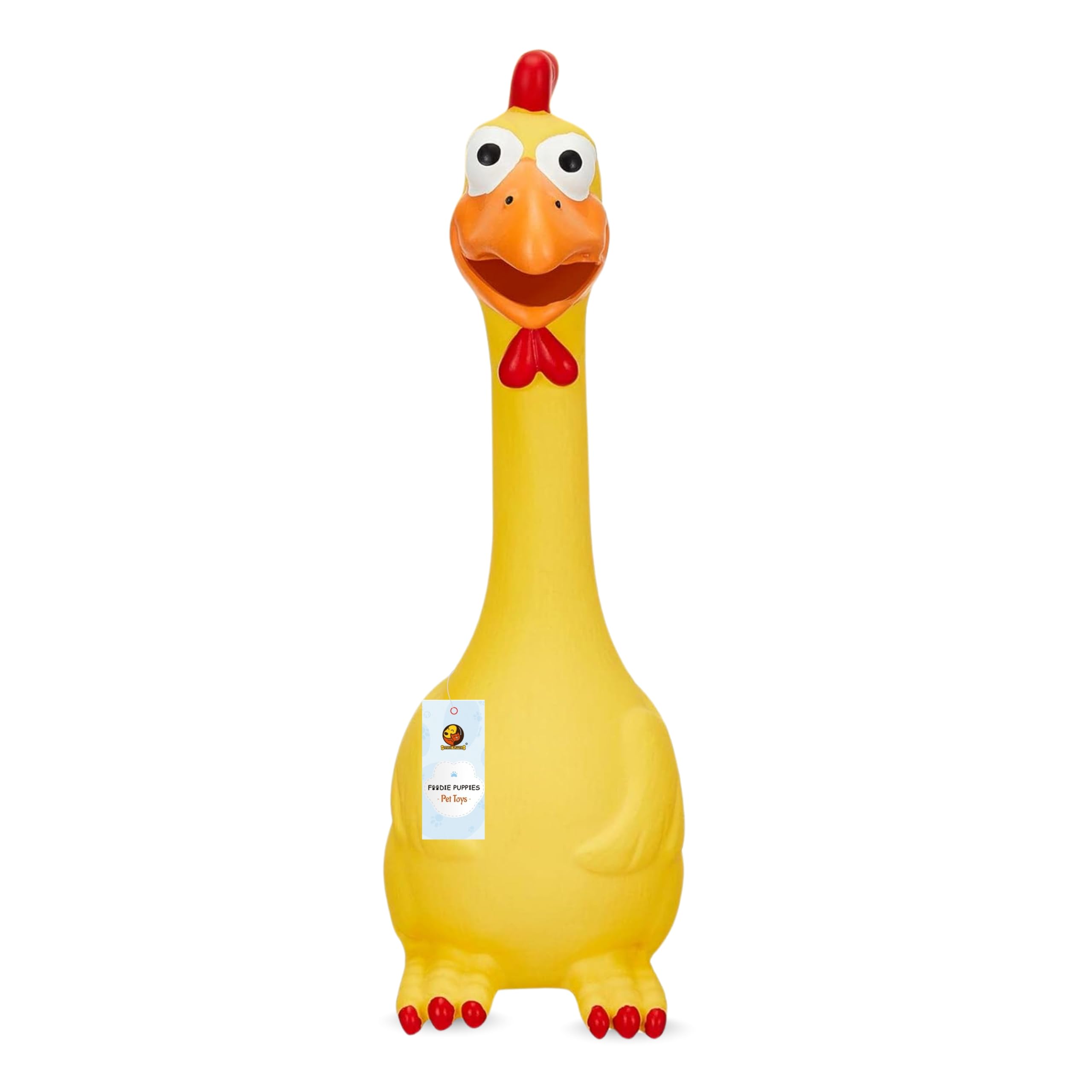 Foodie Puppies Dog Squeaky Chicken Latex Toy  (Yellow Cockerel) | For Small To Medium Dogs | Cotton Filled, Durable, Soft, Anim