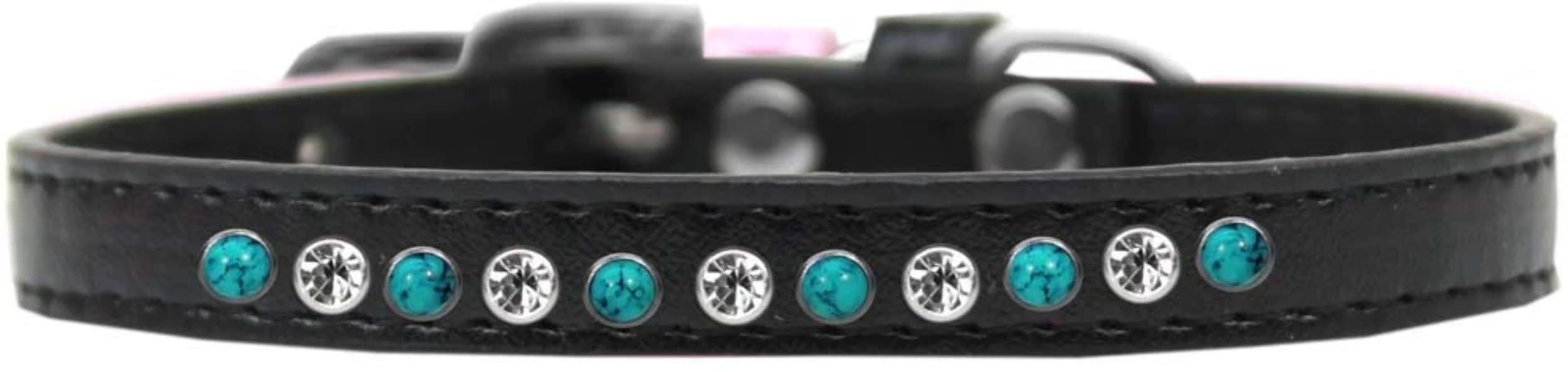 Dog, Puppy and Pet Fashion Collar, Premium Southwest Turquoise Pearl & Clear Crystals Light Pink 10